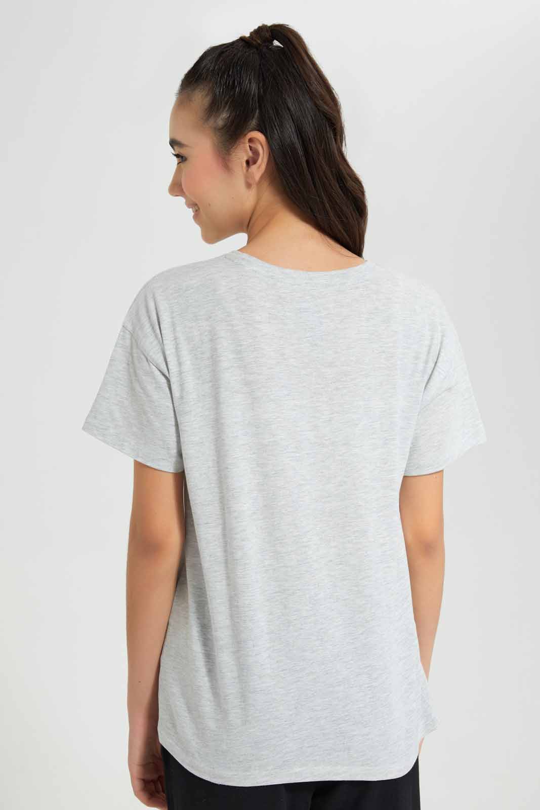 Redtag-Grey-Melange-Varsity-Boxy-Top-Category:T-Shirts,-Colour:Grey,-Deals:New-In,-Filter:Senior-Girls-(9-to-14-Yrs),-GSR-T-Shirts,-New-In-GSR-APL,-Non-Sale,-Section:Girls-(0-to-14Yrs),-TBL,-W22O-Senior-Girls-9 to 14 Years