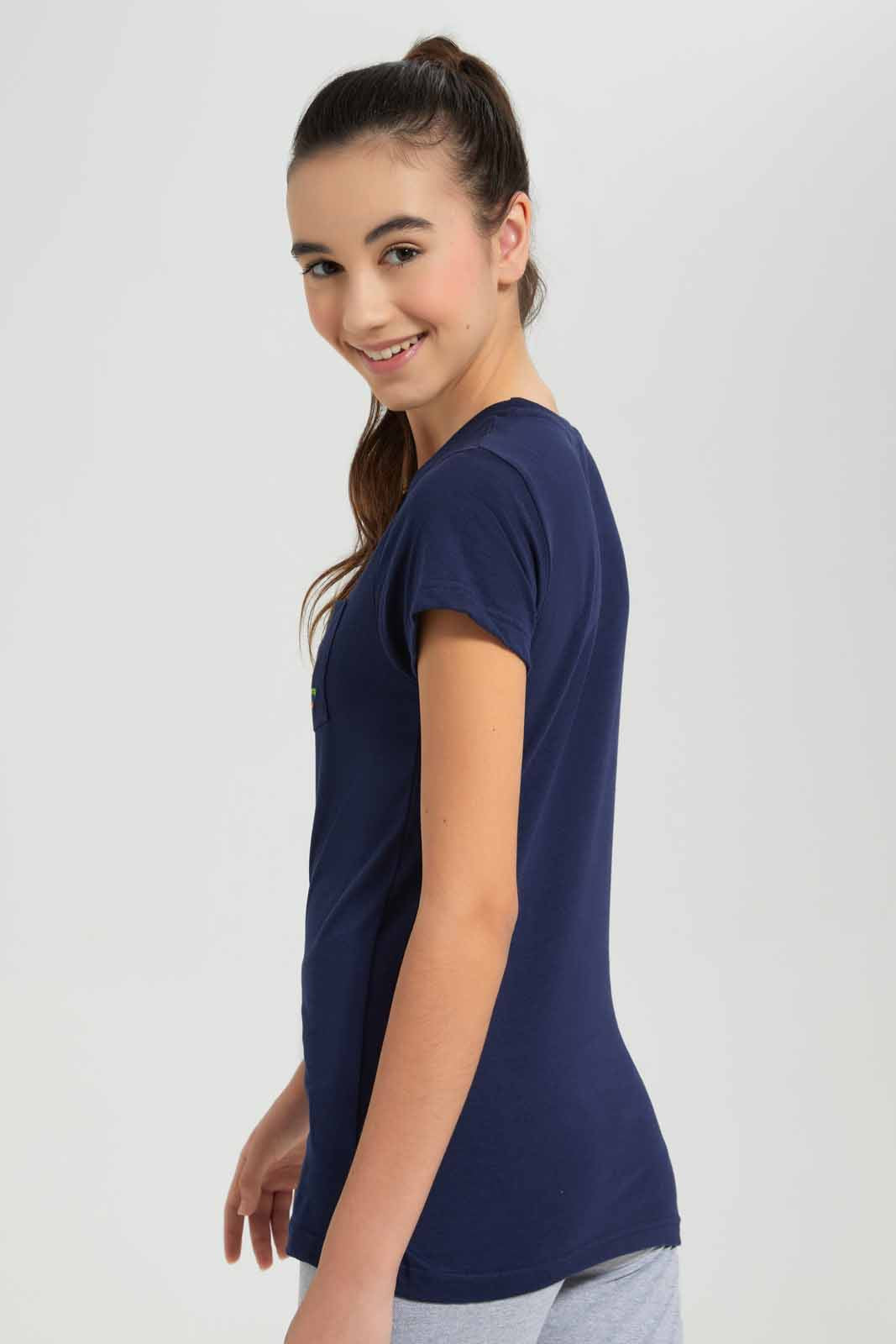 Redtag-Navy-Basic-T-Shirt-Category:T-Shirts,-Colour:Navy,-Deals:New-In,-Filter:Senior-Girls-(9-to-14-Yrs),-GSR-T-Shirts,-New-In-GSR-APL,-Non-Sale,-Section:Girls-(0-to-14Yrs),-TBL,-W22O-Senior-Girls-9 to 14 Years