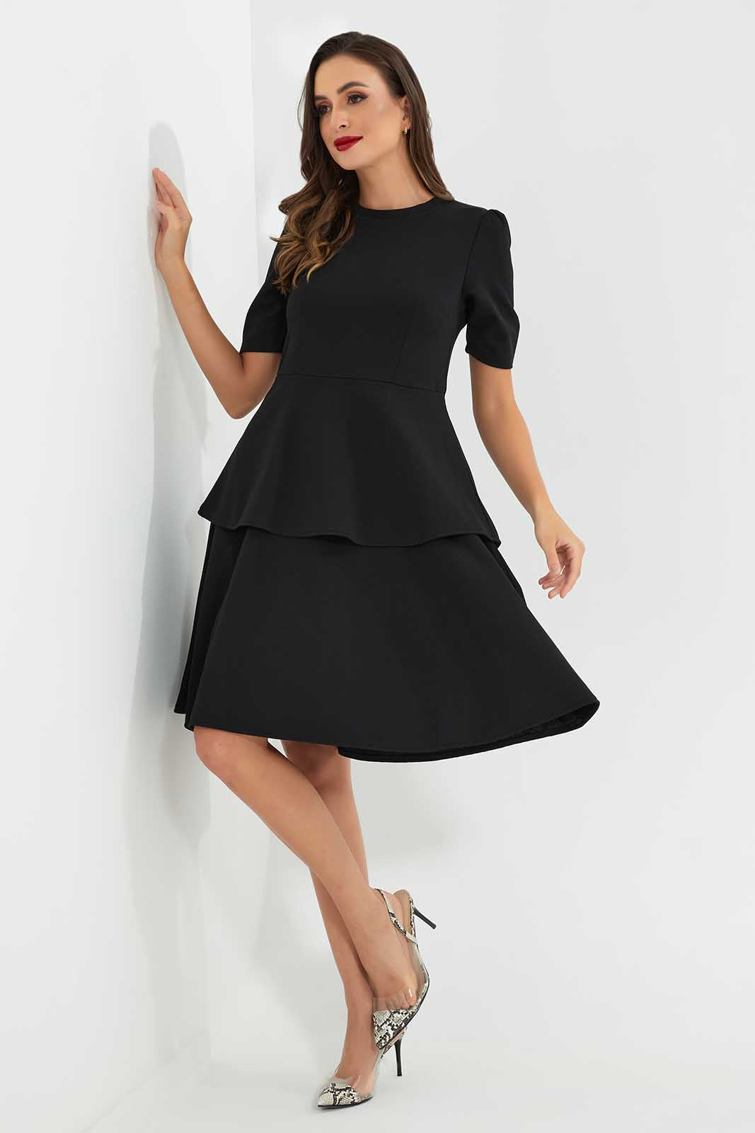 Redtag-Black-Tier-Dress-Category:Dresses,-Colour:Black,-Deals:New-In,-Filter:Women's-Clothing,-LDC,-LDC-Dresses,-New-In-LDC-APL,-Non-Sale,-Section:Women,-W22O-Women's-