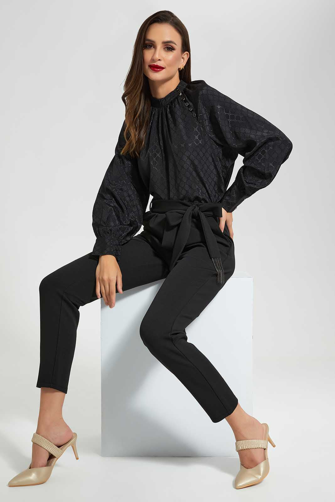 Redtag-Black-Tailored-Pant-With-Belt-Hanging-Trim-Category:Trousers,-Colour:Black,-Deals:New-In,-Filter:Women's-Clothing,-LDC,-LDC-Trousers,-New-In-LDC-APL,-Non-Sale,-Section:Women,-W22O-Women's-