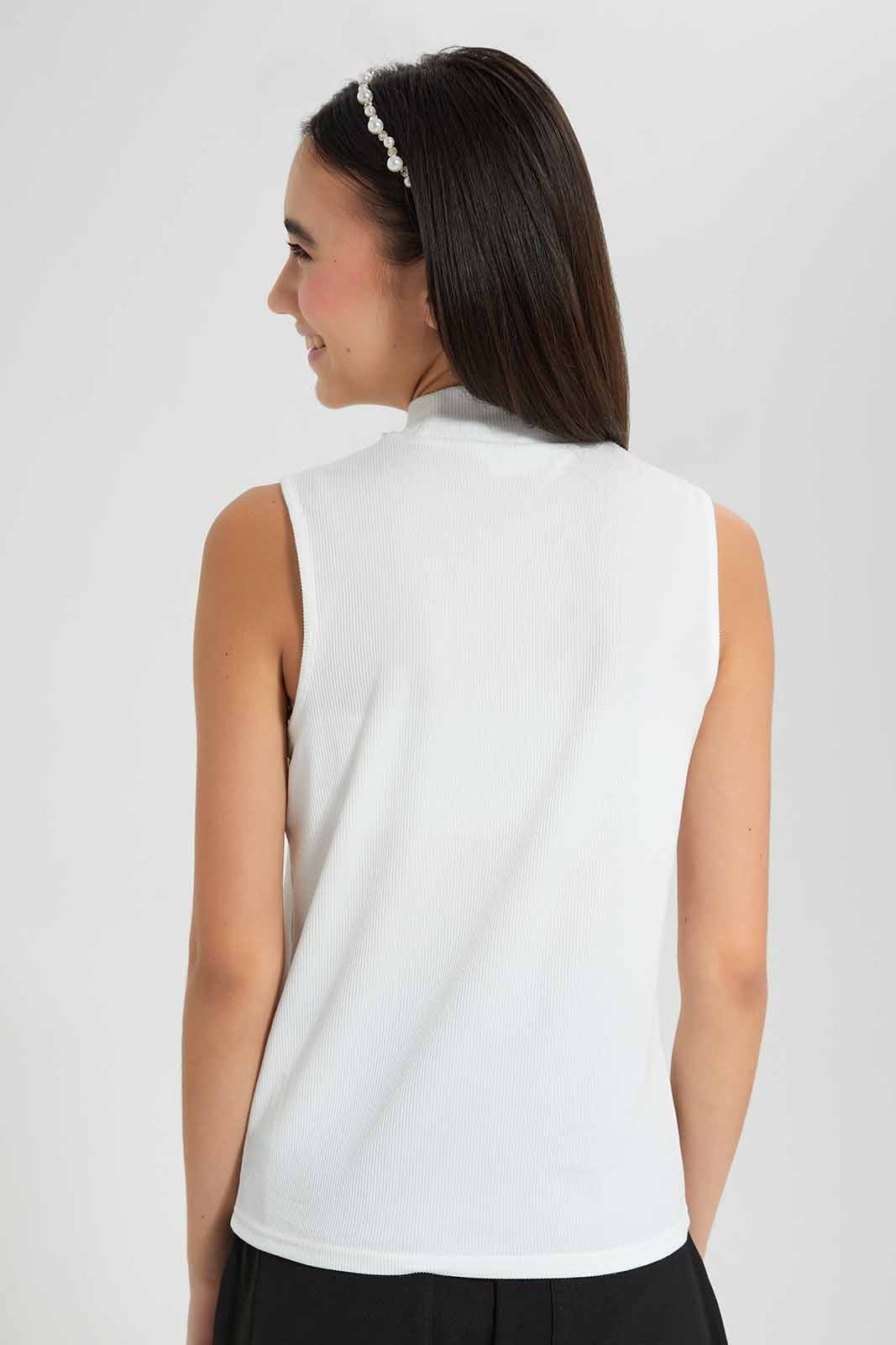 Redtag-White-Highneck-Rib-Top-Category:Blouses,-Colour:White,-Deals:New-In,-Filter:Senior-Girls-(9-to-14-Yrs),-GSR-Blouses,-New-In-GSR-APL,-Non-Sale,-Section:Girls-(0-to-14Yrs),-W22O-Senior-Girls-9 to 14 Years