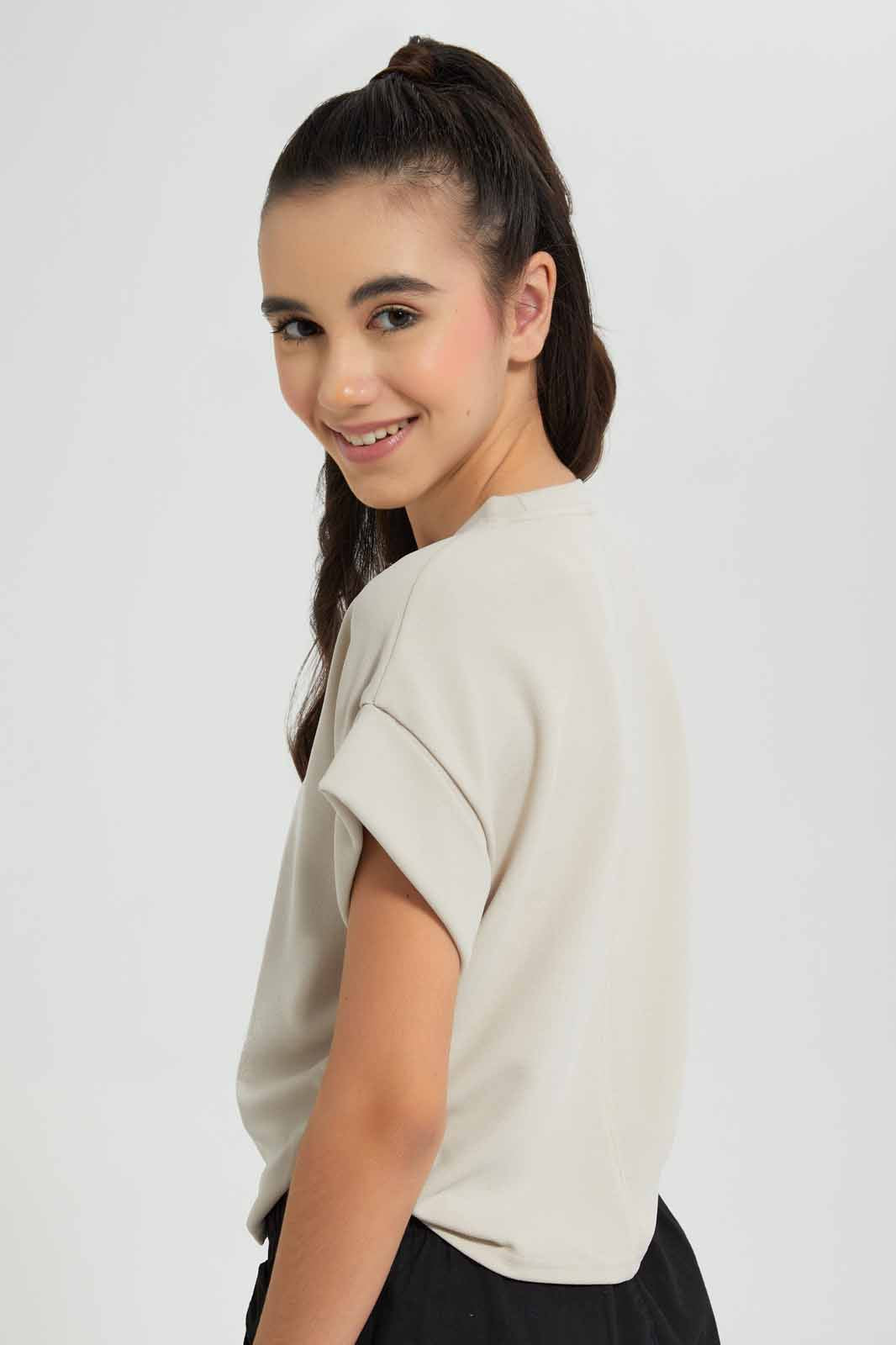 Redtag-Beige-Top-With-Gathering-On-Side-Category:Blouses,-Colour:Beige,-Deals:New-In,-Filter:Senior-Girls-(9-to-14-Yrs),-GSR-Blouses,-New-In-GSR-APL,-Non-Sale,-Section:Girls-(0-to-14Yrs),-W22O-Senior-Girls-9 to 14 Years
