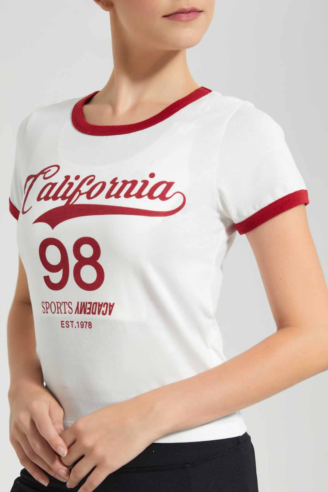 Redtag-White-Placement-Print-Active-T-Shirt-Category:T-Shirts,-Colour:White,-Deals:New-In,-Filter:Women's-Clothing,-New-In-Women-APL,-Non-Sale,-Section:Women,-W22O,-Women-T-Shirts-Women's-