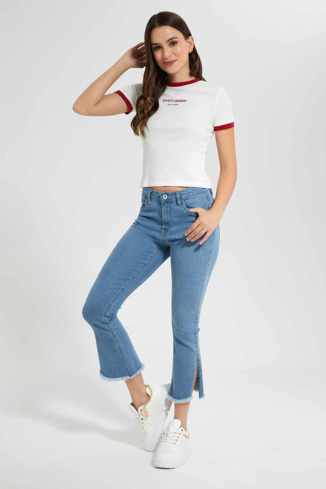 Redtag-White-Placement-Emb-Active-T-Shirt-Category:T-Shirts,-Colour:White,-Deals:New-In,-Filter:Women's-Clothing,-New-In-Women,-Non-Sale,-Section:Women,-W22O,-Women-T-Shirts-Women's-
