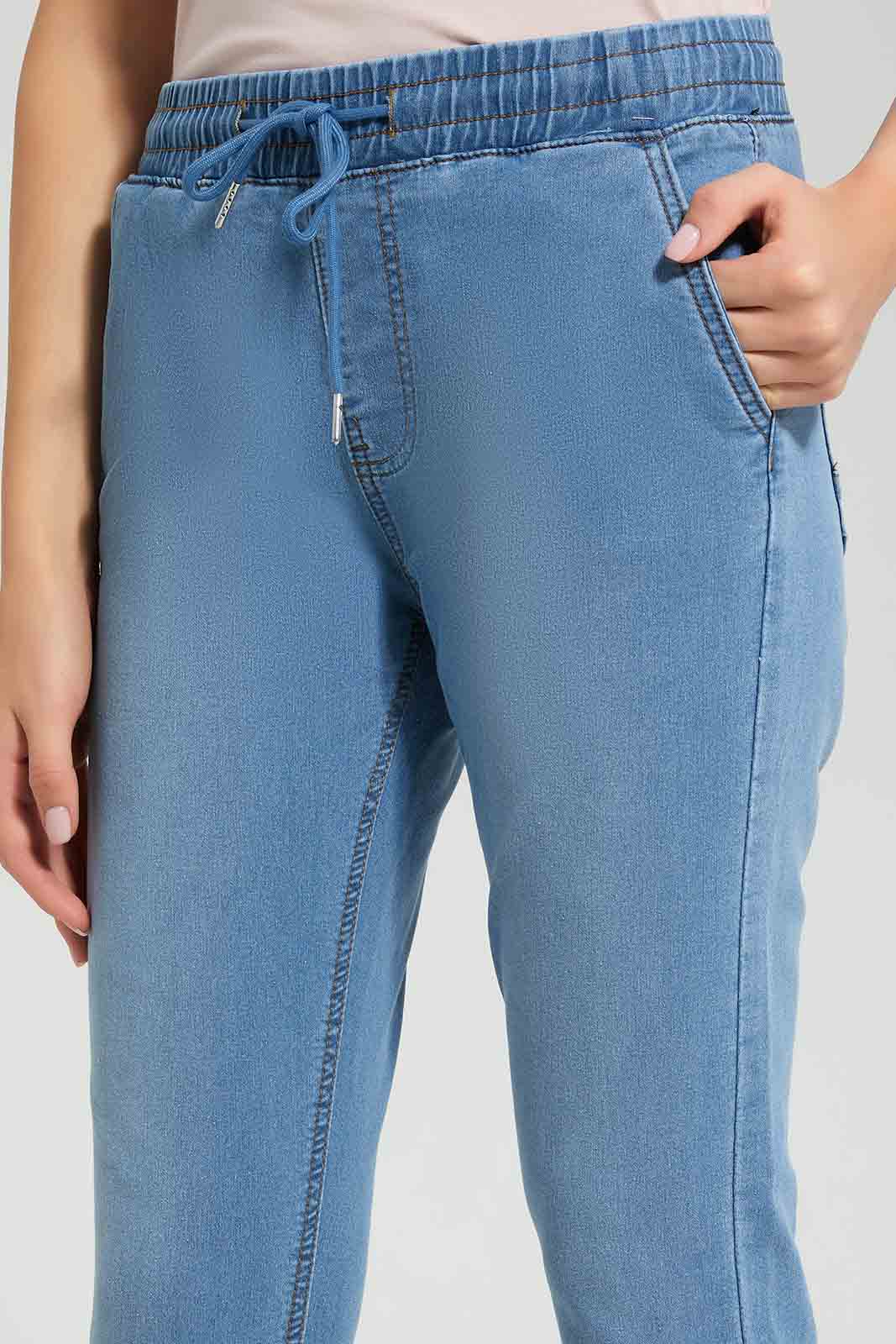 Redtag-Light-Wash-Knit-Denim-Jogger-Category:Jeans,-Colour:Light-Wash,-Deals:New-In,-Filter:Women's-Clothing,-FIT-WALL-(FTW),-New-In-Women-APL,-Non-Sale,-Section:Women,-W22O,-Women-Jeans-Women's-