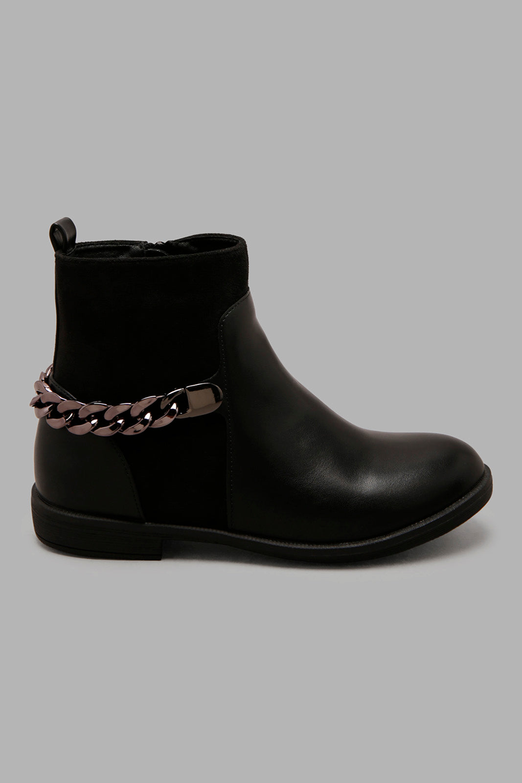 Redtag-Black-Chelsea-Boots-With-Chain-Detail-Category:Boots,-Colour:Black,-Deals:New-In,-Filter:Girls-Footwear-(5-to-14-Yrs),-GSR-Boots,-New-In-GSR-FOO,-Non-Sale,-Section:Boys-(0-to-14Yrs),-W22B--