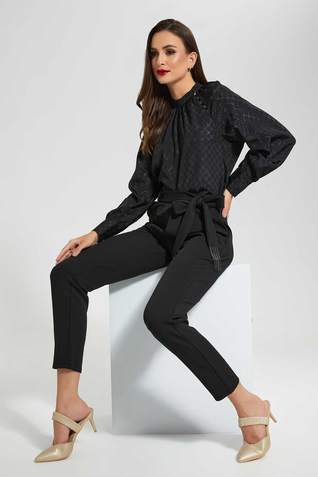Redtag-Black-Jacquard-Blouse-Category:Blouses,-Colour:Black,-Deals:New-In,-Filter:Women's-Clothing,-LDC,-LDC-Blouses,-New-In-LDC-APL,-Non-Sale,-Section:Women,-W22O-Women's-