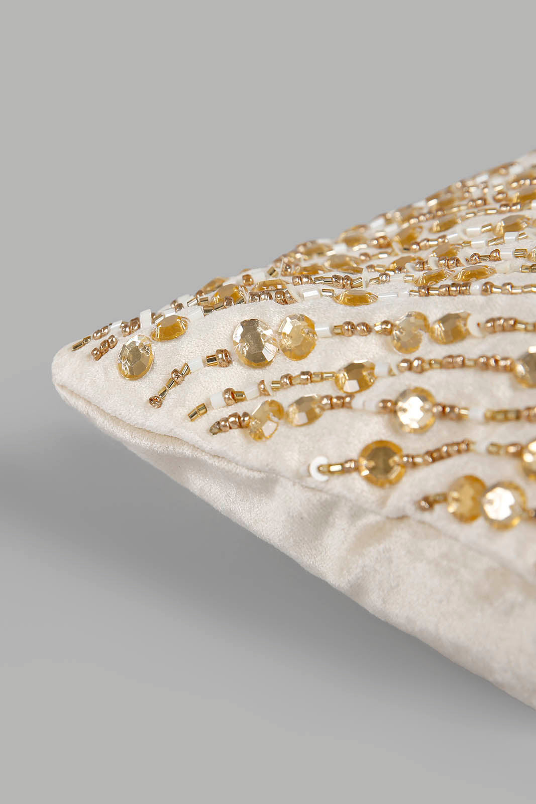Redtag-Beige/Gold-Beaded-Cushion-Category:Cushions,-Colour:Beige,-Deals:New-In,-Filter:Home-Bedroom,-HMW-BED-Cushions,-New-In-HMW-BED,-Non-Sale,-Section:Homewares,-W22A-Home-Bedroom-