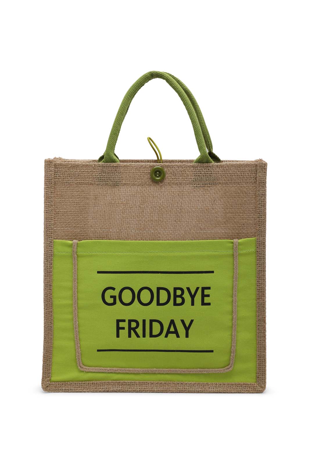 Redtag-Beige-/-Green-Jute-Shopping-Bag-With-Pocket-Category:Bags,-Colour:Beige,-Dept:Home,-Filter:Travel-Accessories,-LUG-Bags,-New-In,-New-In-LUG-ACC,-Non-Sale,-Section:Homewares,-W22B-Travel-Accessories-
