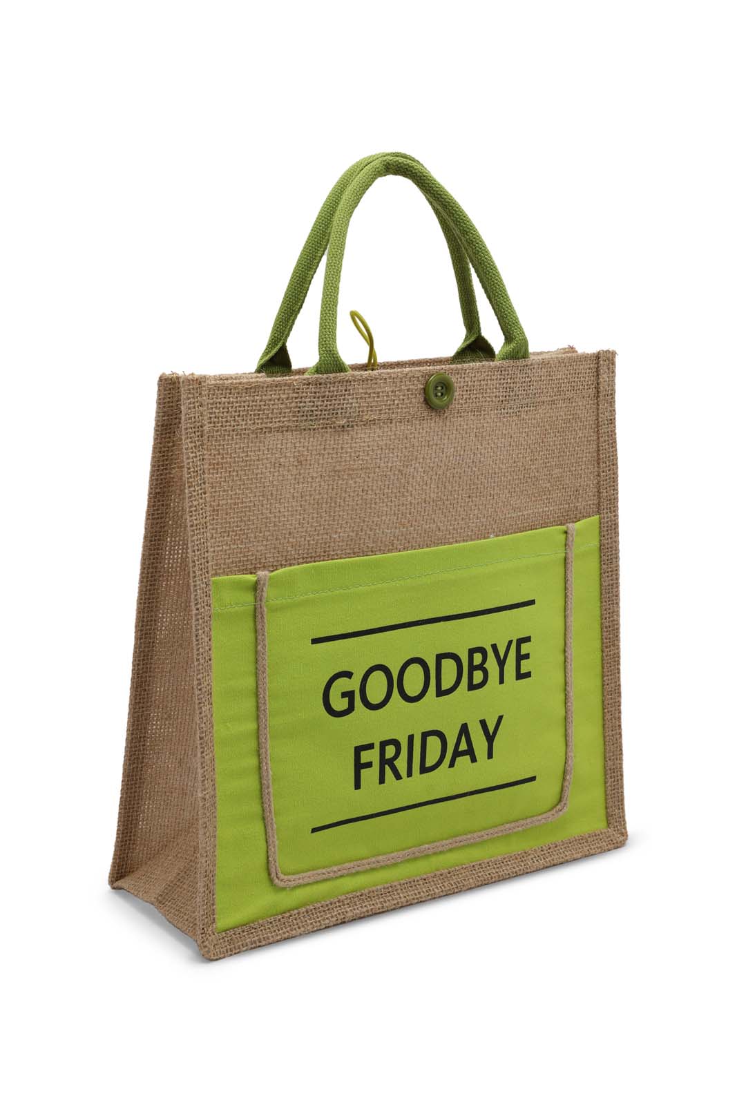Redtag-Beige-/-Green-Jute-Shopping-Bag-With-Pocket-Category:Bags,-Colour:Beige,-Dept:Home,-Filter:Travel-Accessories,-LUG-Bags,-New-In,-New-In-LUG-ACC,-Non-Sale,-Section:Homewares,-W22B-Travel-Accessories-