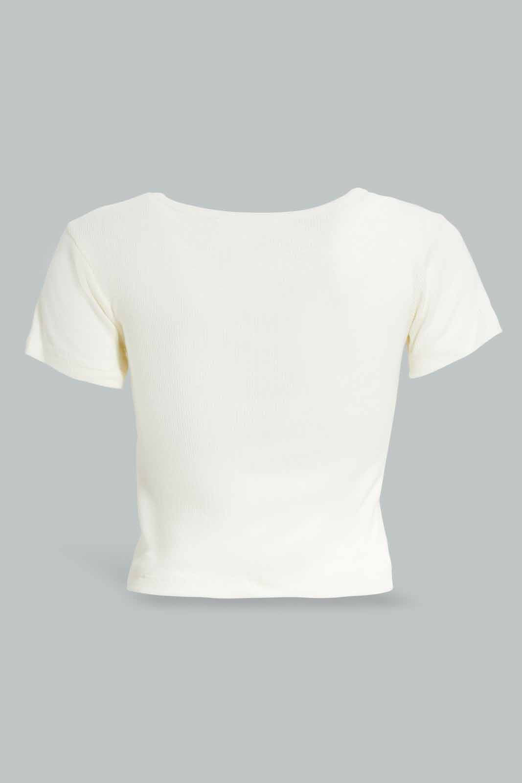 Redtag-Ivory-Rib-Cropped-Tee-Category:T-Shirts,-Colour:Ivory,-Deals:New-In,-Filter:Women's-Clothing,-KSH,-New-In-Women-APL,-Non-Sale,-Section:Women,-W22O,-Women-T-Shirts-Women's-