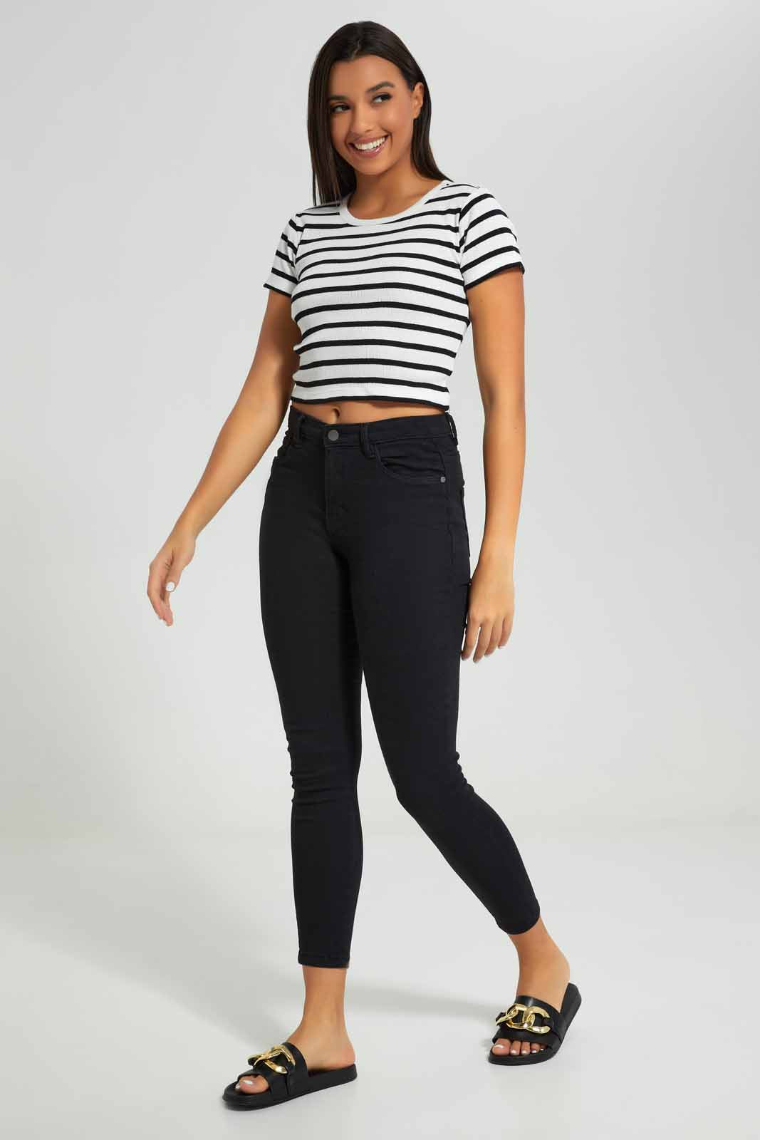 Redtag-Stiped-Rib-Cropped-Tee-Category:T-Shirts,-Colour:Assorted,-Deals:New-In,-Filter:Women's-Clothing,-KSH,-New-In-Women-APL,-Non-Sale,-Section:Women,-W22A,-Women-T-Shirts-Women's-