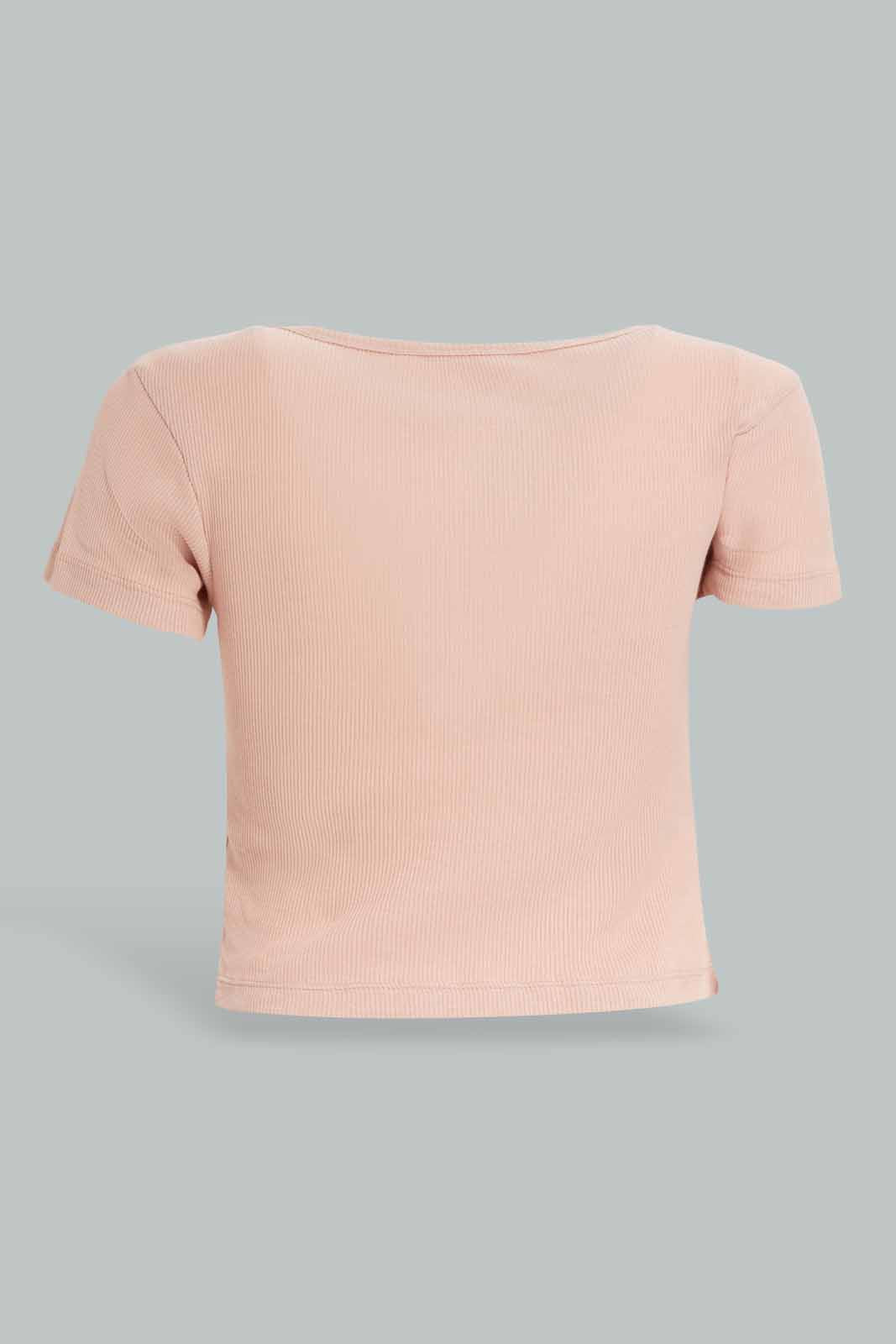 Redtag-Pale-Pink-Blush-Rib-Cropped-Tee-Category:T-Shirts,-Colour:Apricot,-Deals:New-In,-Filter:Women's-Clothing,-KSH,-New-In-Women-APL,-Non-Sale,-Section:Women,-W22O,-Women-T-Shirts-Women's-
