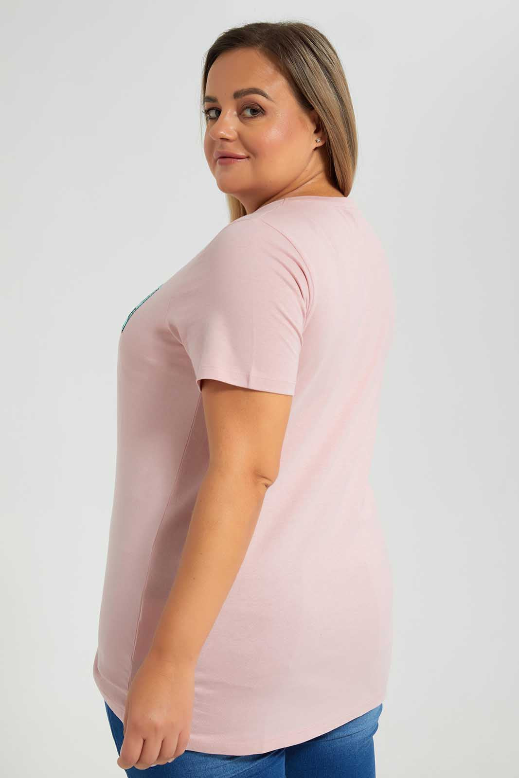 Redtag-Pink-With-Sequines-Category:T-Shirts,-Colour:Apricot,-Deals:New-In,-Filter:Plus-Size,-LDP-T-Shirts,-New-In-LDP-APL,-Non-Sale,-Section:Women,-W22O-Women's-