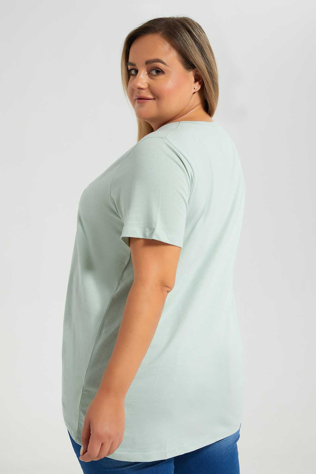 Redtag-Mint-With-Sequines-Category:T-Shirts,-Colour:Mint,-Deals:New-In,-Filter:Plus-Size,-LDP-T-Shirts,-New-In-LDP-APL,-Non-Sale,-Section:Women,-W22O-Women's-
