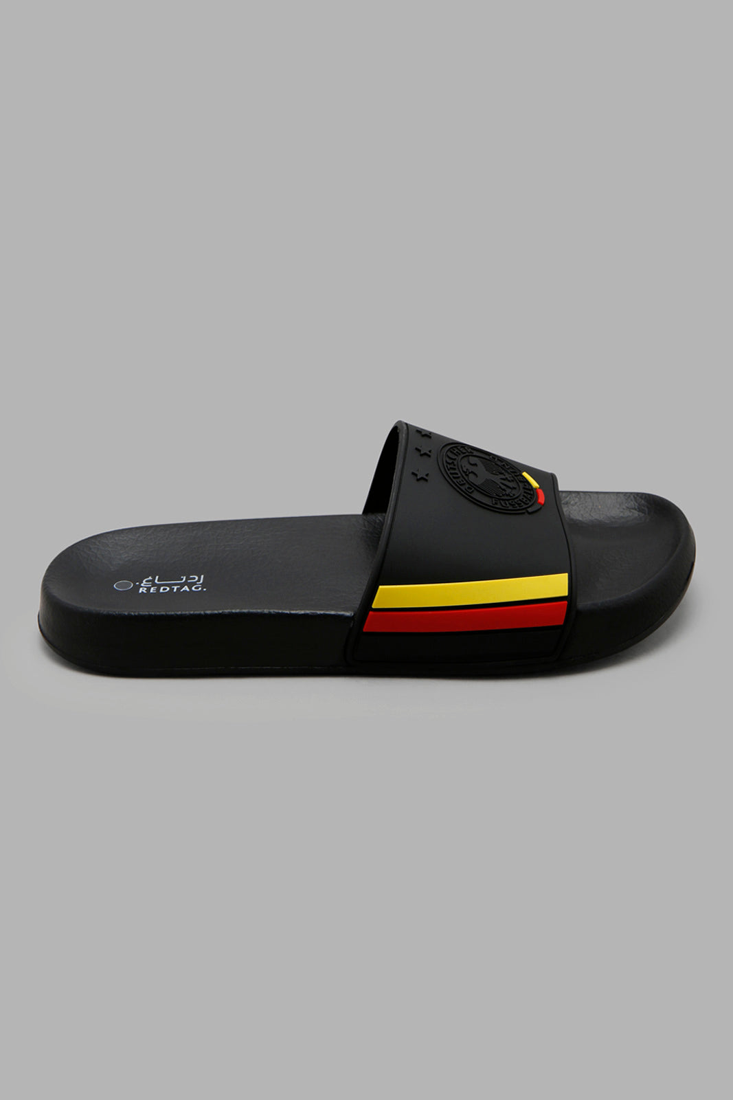 Redtag-Black-Germany-Embossed-Slide-Category:Flip-Flops,-Colour:Black,-Deals:New-In,-FIFA,-Filter:Men's-Footwear,-Men-Flip-Flops,-New-In-Men-FOO,-Non-Sale,-Section:Men,-W22A-Men's-