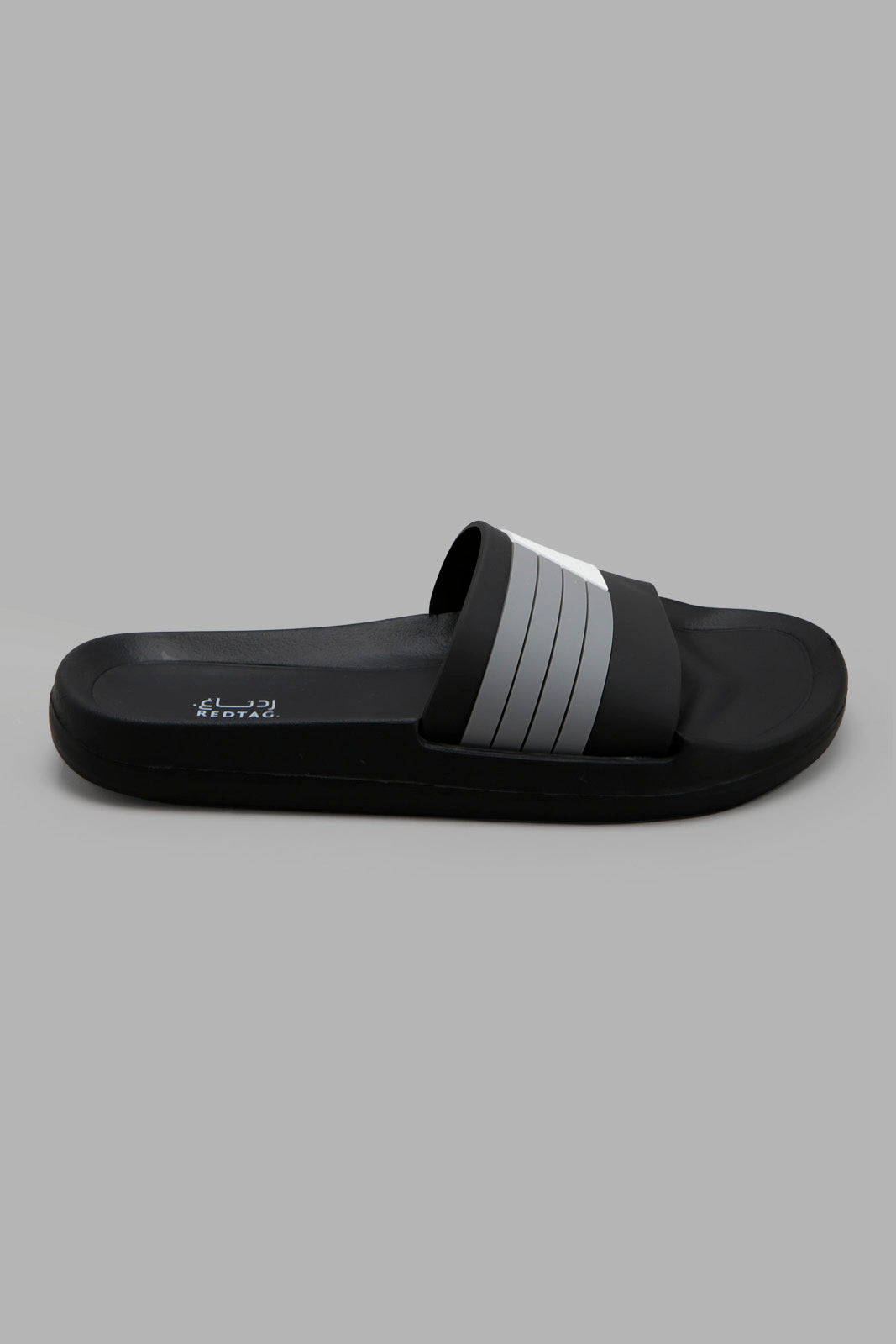 Redtag-Black-Stripe-Embossed-Slide-Category:Flip-Flops,-Colour:Black,-Deals:New-In,-Filter:Men's-Footwear,-Men-Flip-Flops,-New-In-Men-FOO,-Non-Sale,-Section:Men,-W22B-Men's-