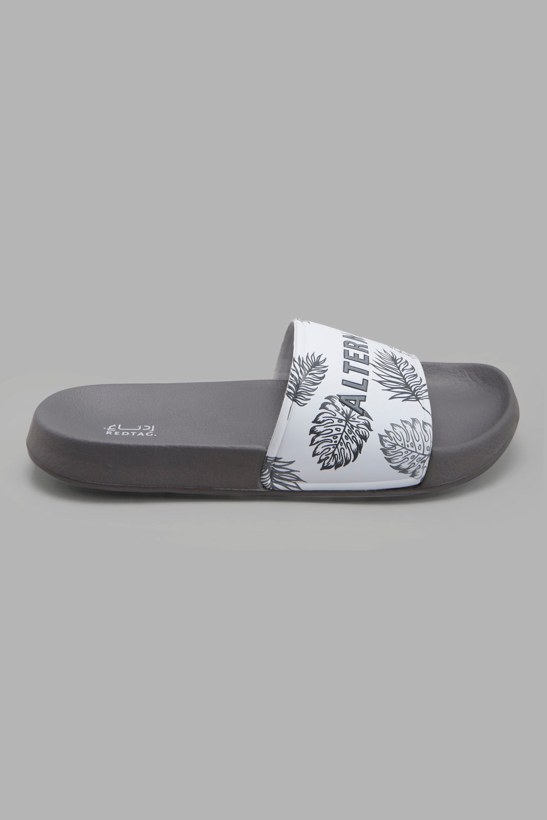 Redtag-Mid-Grey-Slogan-Embossed-Slide-Category:Flip-Flops,-Colour:Grey,-Deals:New-In,-Filter:Men's-Footwear,-Men-Flip-Flops,-New-In-Men-FOO,-Non-Sale,-Section:Men,-W22B-Men's-