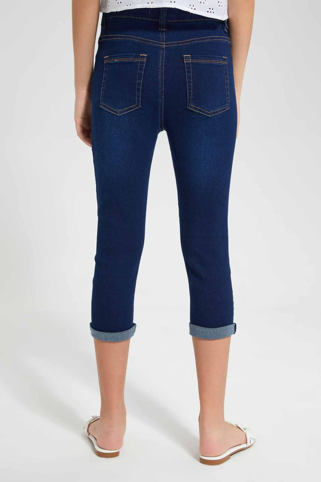 Redtag-Dk-Wash-Capri-Jegging-Category:Jeggings,-Colour:Dark-Wash,-Deals:New-In,-Filter:Senior-Girls-(9-to-14-Yrs),-GSR-Jeggings,-New-In-GSR-APL,-Non-Sale,-Section:Girls-(0-to-14Yrs),-W22O-Senior-Girls-9 to 14 Years