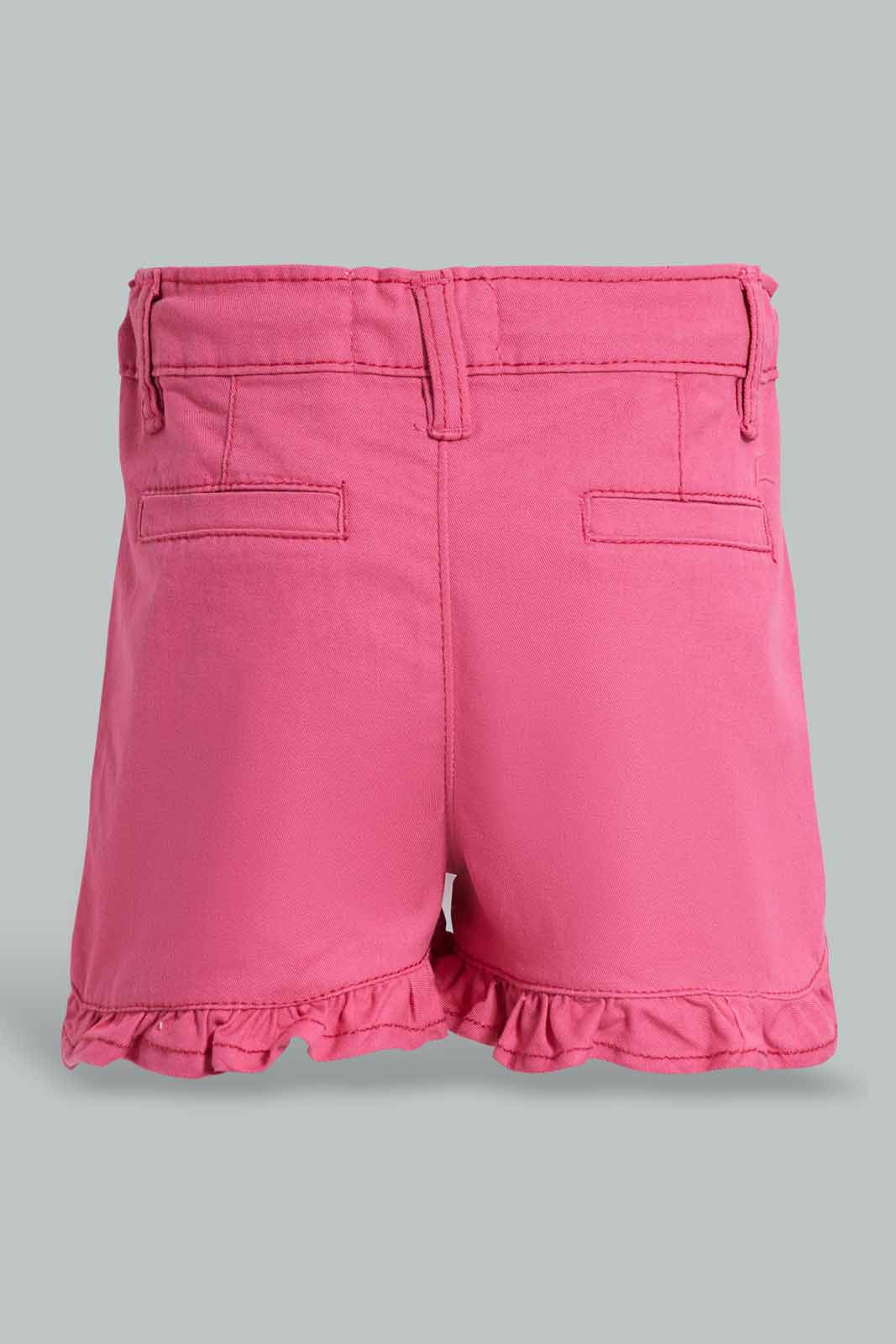 Redtag-Fuchsia-Frilled-Twill-Short-Category:Shorts,-Colour:Fuchsia,-Deals:New-In,-Filter:Infant-Girls-(3-to-24-Mths),-ING-Shorts,-New-In-ING-APL,-Non-Sale,-Section:Girls-(0-to-14Yrs),-W22O-Infant-Girls-3 to 24 Months