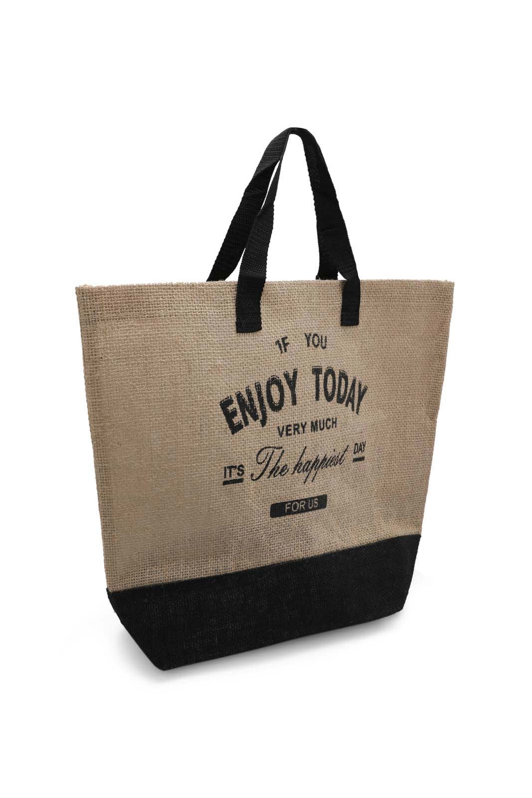 Redtag-Beige/Black-Jute-Shopping-Bag-With-Pocket-Category:Bags,-Colour:Multicolour,-Dept:Home,-Filter:Travel-Accessories,-LUG-Bags,-New-In,-New-In-LUG-ACC,-Non-Sale,-S23A,-Section:Homewares-Travel-Accessories-