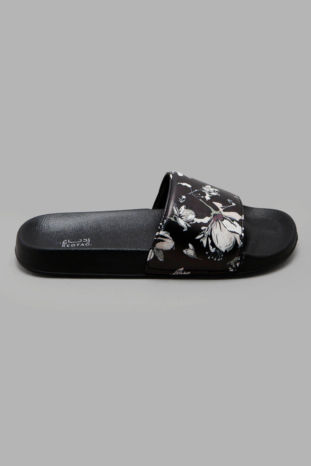 Redtag-Black-Floral-Print-Slide-Category:Flip-Flops,-Colour:Black,-Deals:New-In,-Filter:Women's-Footwear,-New-In-Women-FOO,-Non-Sale,-Section:Women,-W22A,-Women-Flip-Flops-Women's-