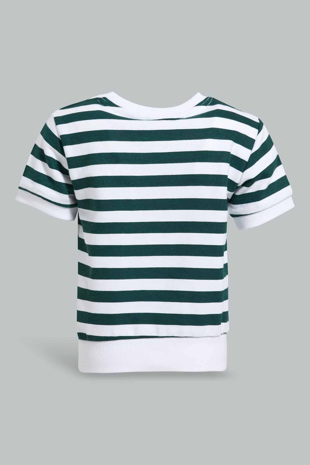 Redtag-Green-And-White-Striped-Short-Sleeve-Sweatshirts-Category:Sweatshirts,-Colour:Green,-Deals:New-In,-Filter:Infant-Boys-(3-to-24-Mths),-INB-Sweatshirts,-New-In-INB-APL,-Non-Sale,-Section:Boys-(0-to-14Yrs),-TBL,-W22A-Infant-Boys-3 to 24 Months