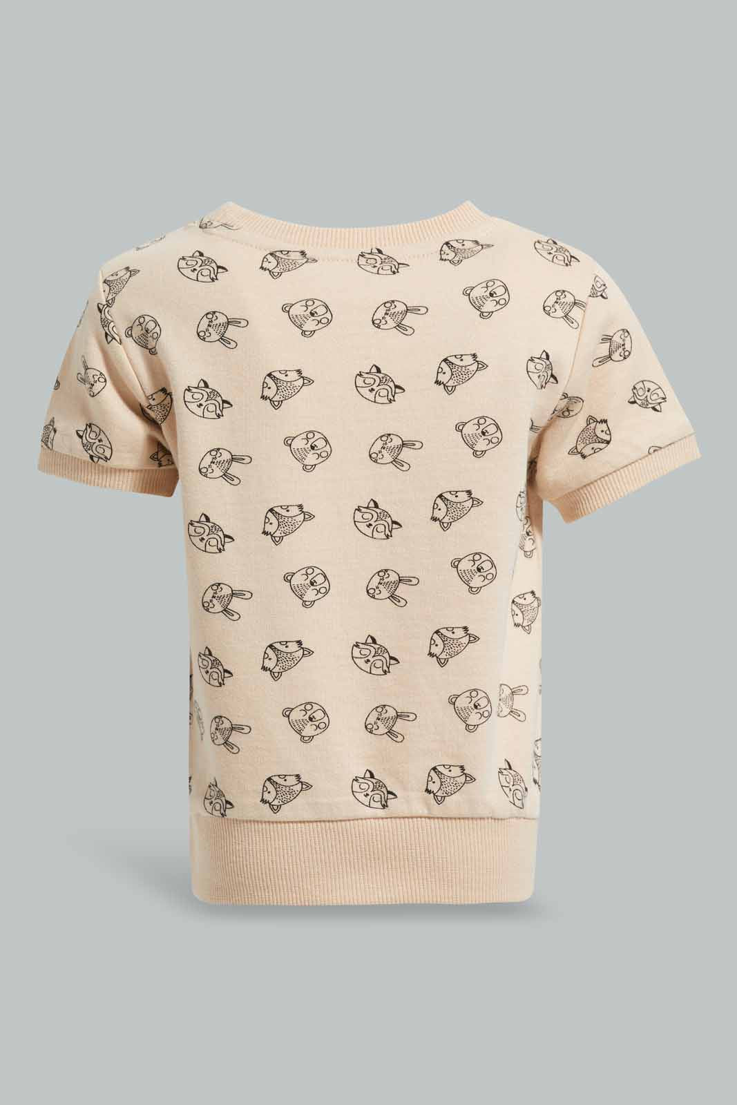 Redtag-Brown-Printed-Short-Sleeve-Sweatshirts-Category:Sweatshirts,-Colour:Brown,-Deals:New-In,-Filter:Infant-Boys-(3-to-24-Mths),-INB-Sweatshirts,-New-In-INB-APL,-Non-Sale,-Section:Boys-(0-to-14Yrs),-TBL,-W22A-Infant-Boys-3 to 24 Months