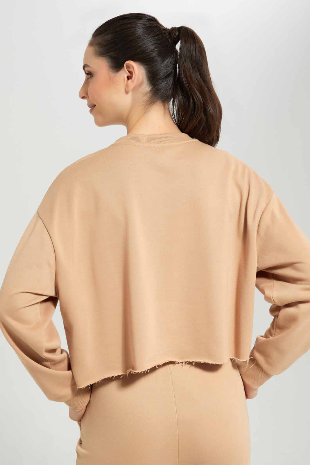 Redtag-Brown-Plain-Cropped-Sustainable-Sweatshirt-Category:Sweatshirts,-Colour:Brown,-Deals:New-In,-Filter:Women's-Clothing,-New-In-Women-APL,-Non-Sale,-Section:Women,-W22A,-Women-Sweatshirts-Women's-
