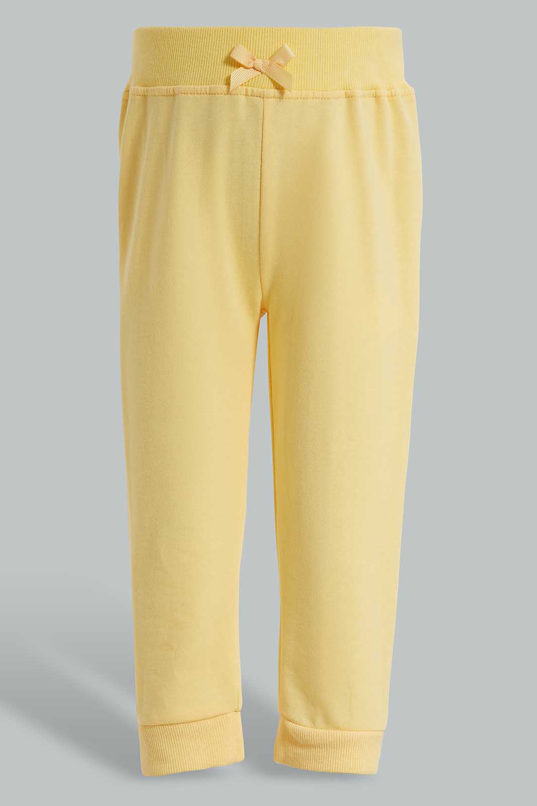 Redtag-Yellow-&-Pink-Solid-Colour-2Pcs-Pack-Track-Pants-Category:Joggers,-Colour:Assorted,-Deals:New-In,-Filter:Infant-Girls-(3-to-24-Mths),-ING-Joggers,-New-In-ING-APL,-Non-Sale,-Section:Girls-(0-to-14Yrs),-W22O-Infant-Girls-3 to 24 Months