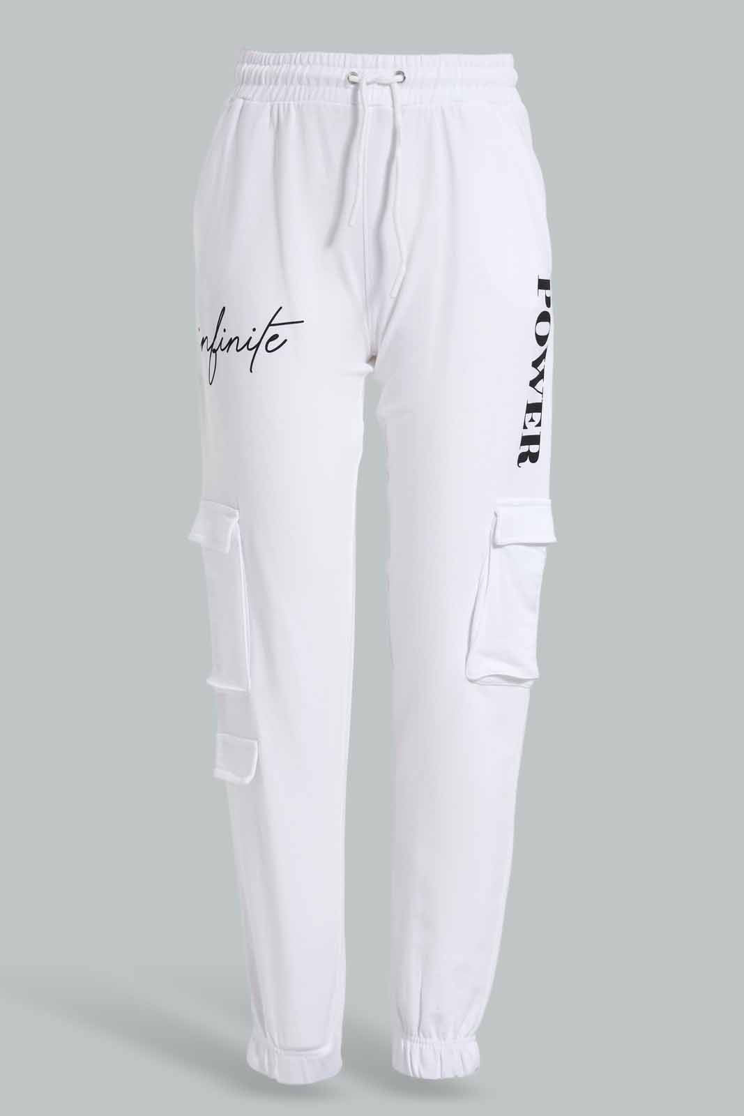 Redtag-White-Cargo-Pocket-Track-Pants-Category:Joggers,-Colour:White,-Deals:New-In,-Filter:Senior-Girls-(9-to-14-Yrs),-GSR-Joggers,-New-In-GSR-APL,-Non-Sale,-Section:Girls-(0-to-14Yrs),-W22O-Senior-Girls-9 to 14 Years