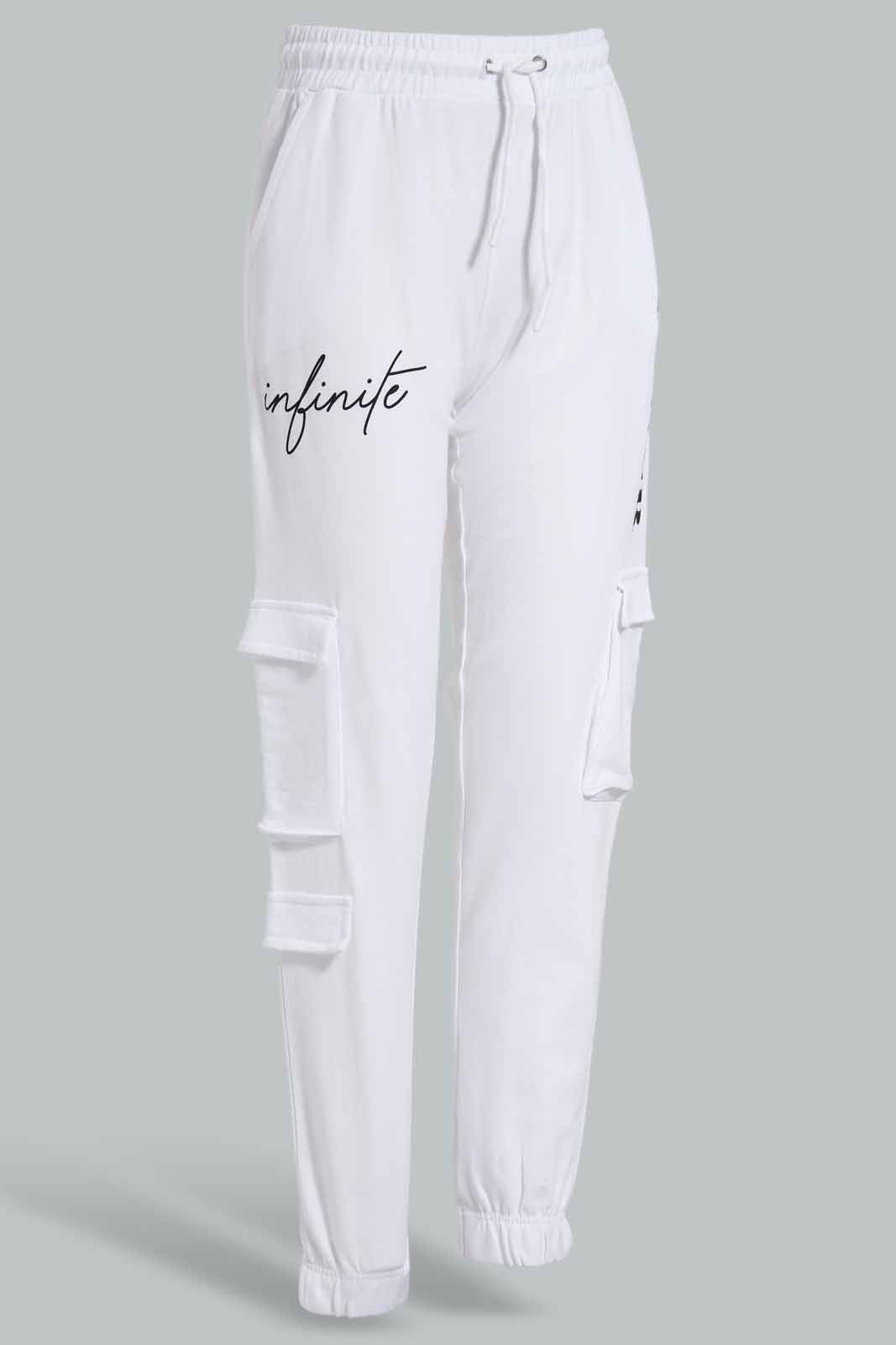 Redtag-White-Cargo-Pocket-Track-Pants-Category:Joggers,-Colour:White,-Deals:New-In,-Filter:Senior-Girls-(9-to-14-Yrs),-GSR-Joggers,-New-In-GSR-APL,-Non-Sale,-Section:Girls-(0-to-14Yrs),-W22O-Senior-Girls-9 to 14 Years
