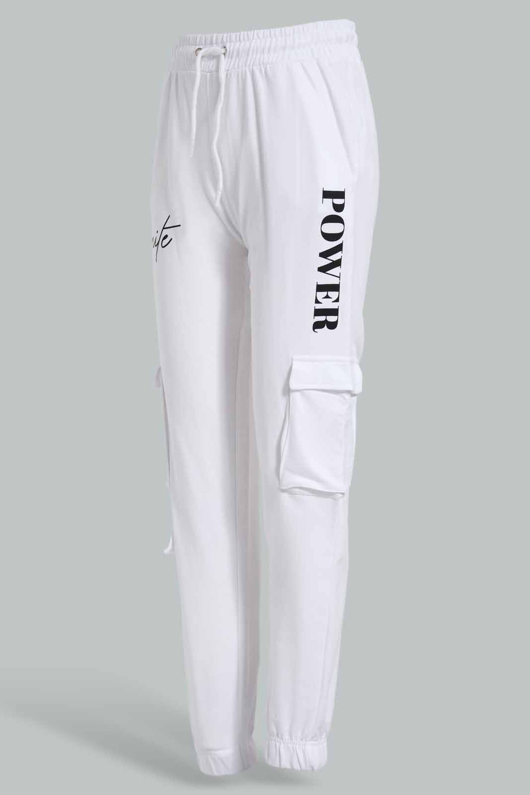 Redtag-White-Cargo-Pocket-Track-Pants-Category:Joggers,-Colour:White,-Deals:New-In,-Filter:Senior-Girls-(9-to-14-Yrs),-GSR-Joggers,-New-In-GSR-APL,-Non-Sale,-Section:Girls-(0-to-14Yrs),-W22O-Senior-Girls-9 to 14 Years