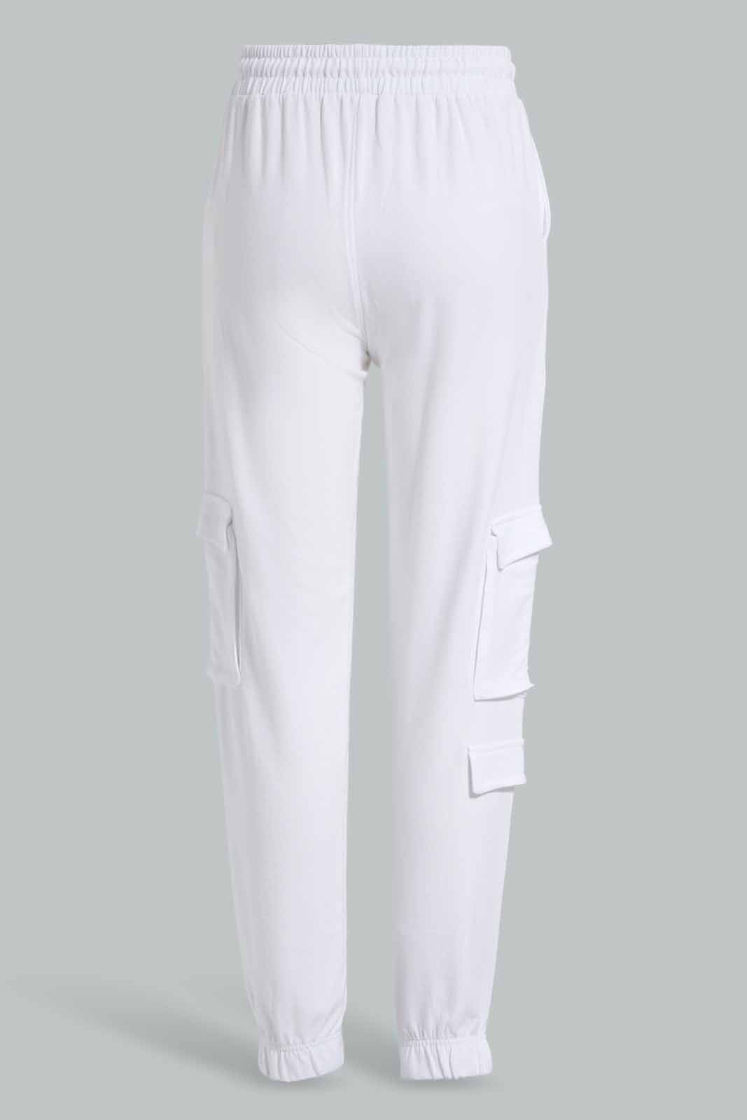 Redtag-White-Cargo-Pocket-Track-Pants-Category:Joggers,-Colour:White,-Deals:New-In,-Filter:Senior-Girls-(9-to-14-Yrs),-GSR-Joggers,-New-In-GSR-APL,-Non-Sale,-Section:Girls-(0-to-14Yrs),-W22O-Senior-Girls-9 to 14 Years