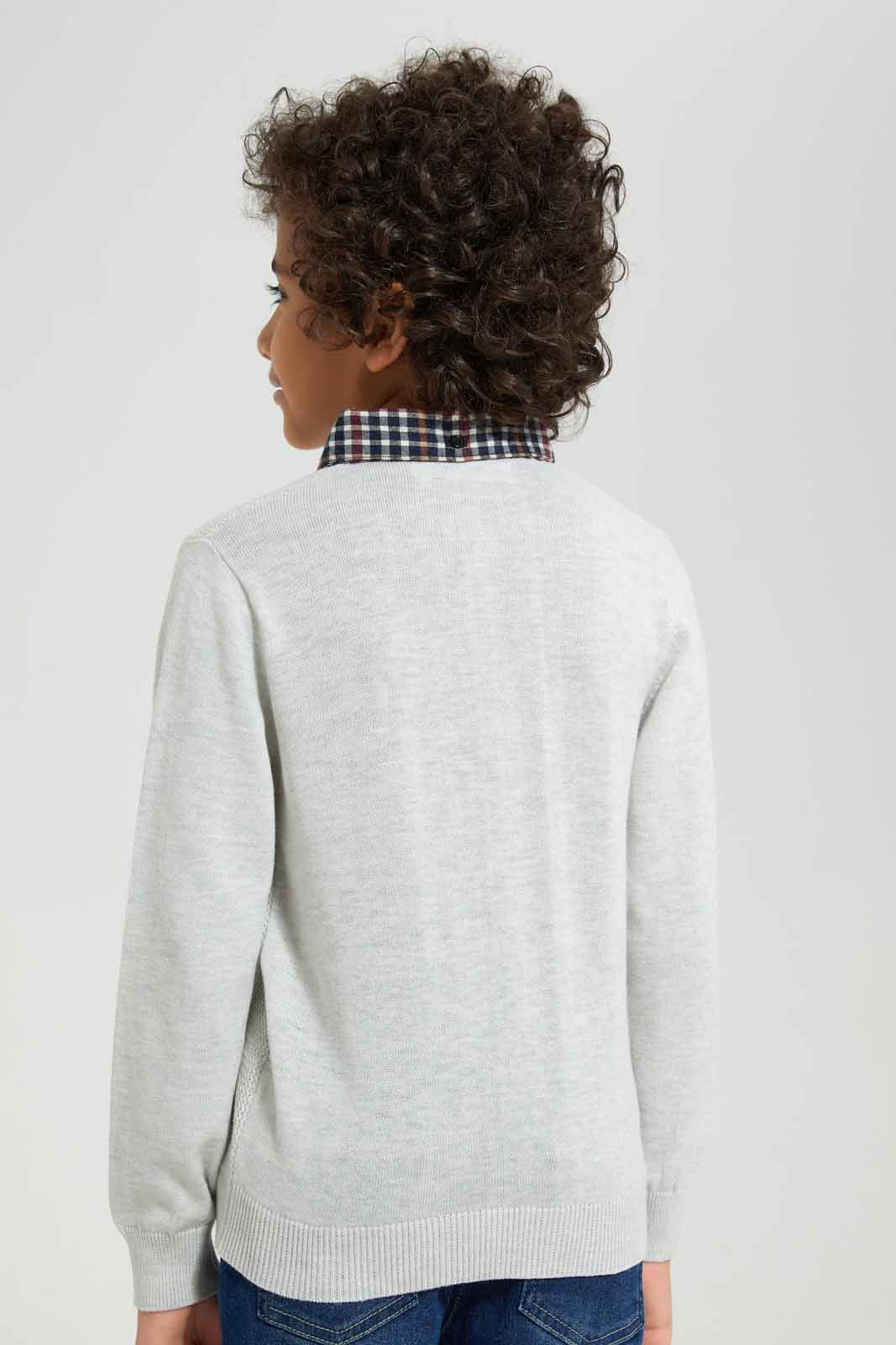 Redtag-Grey-Woven-Collar-Pullover-BOY-Pullovers,-Category:Pullovers,-Colour:Grey,-Deals:New-In,-Filter:Boys-(2-to-8-Yrs),-New-In-BOY-APL,-Non-Sale,-Section:Boys-(0-to-14Yrs),-W22A-Boys-2 to 8 Years