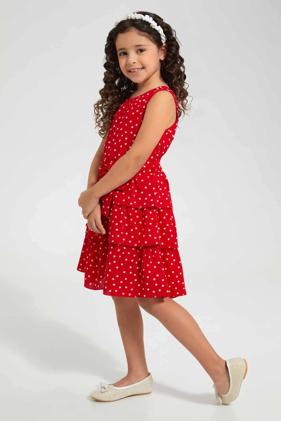 Redtag-Red-Polka-Dot-Dress-Category:Dresses,-Colour:Red,-Deals:New-In,-Filter:Girls-(2-to-8-Yrs),-GIR-Dresses,-New-In-GIR-APL,-Non-Sale,-Section:Girls-(0-to-14Yrs),-W22O-Girls-2 to 8 Years