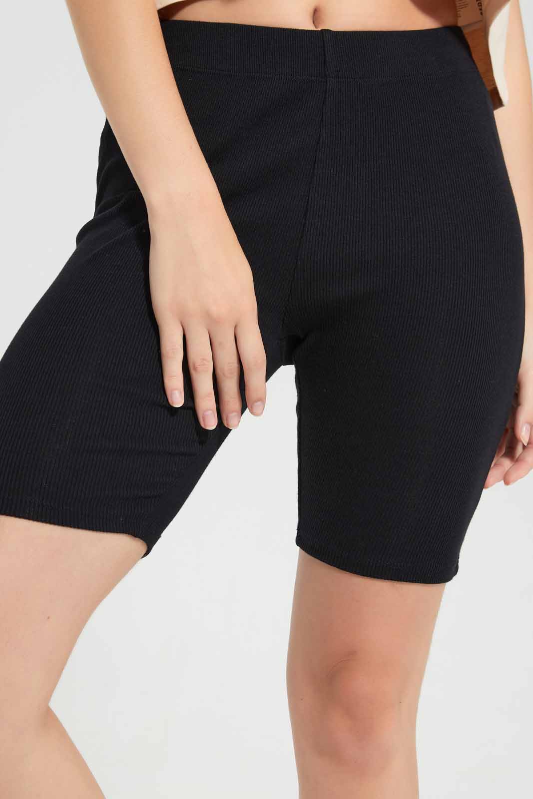 Redtag-Black-Ribbed-Cycle-Shorts-Category:Shorts,-Colour:Black,-Deals:New-In,-Filter:Women's-Clothing,-New-In-Women,-Non-Sale,-Section:Women,-W22O,-Women-Shorts-Women's-