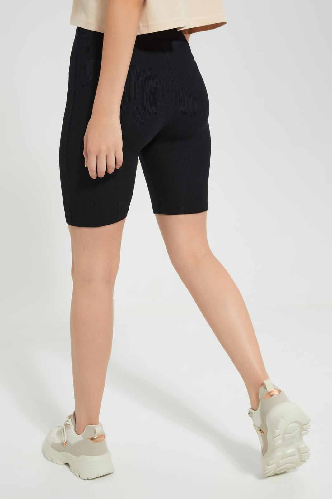 Redtag-Black-Ribbed-Cycle-Shorts-Category:Shorts,-Colour:Black,-Deals:New-In,-Filter:Women's-Clothing,-New-In-Women,-Non-Sale,-Section:Women,-W22O,-Women-Shorts-Women's-