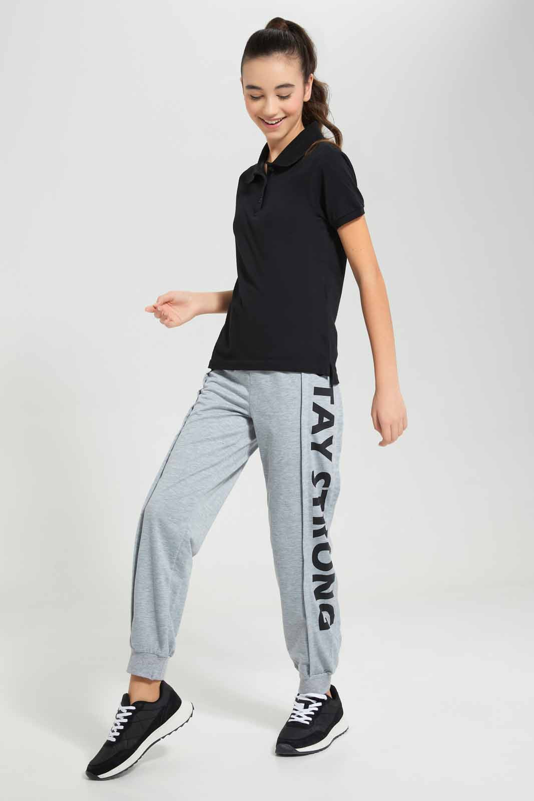 Redtag-Grey-Melange-Track-Pants-With-Print-Category:Joggers,-Colour:Grey,-Deals:New-In,-Filter:Senior-Girls-(9-to-14-Yrs),-GSR-Joggers,-New-In-GSR-APL,-Non-Sale,-Section:Girls-(0-to-14Yrs),-W22O-Senior-Girls-9 to 14 Years