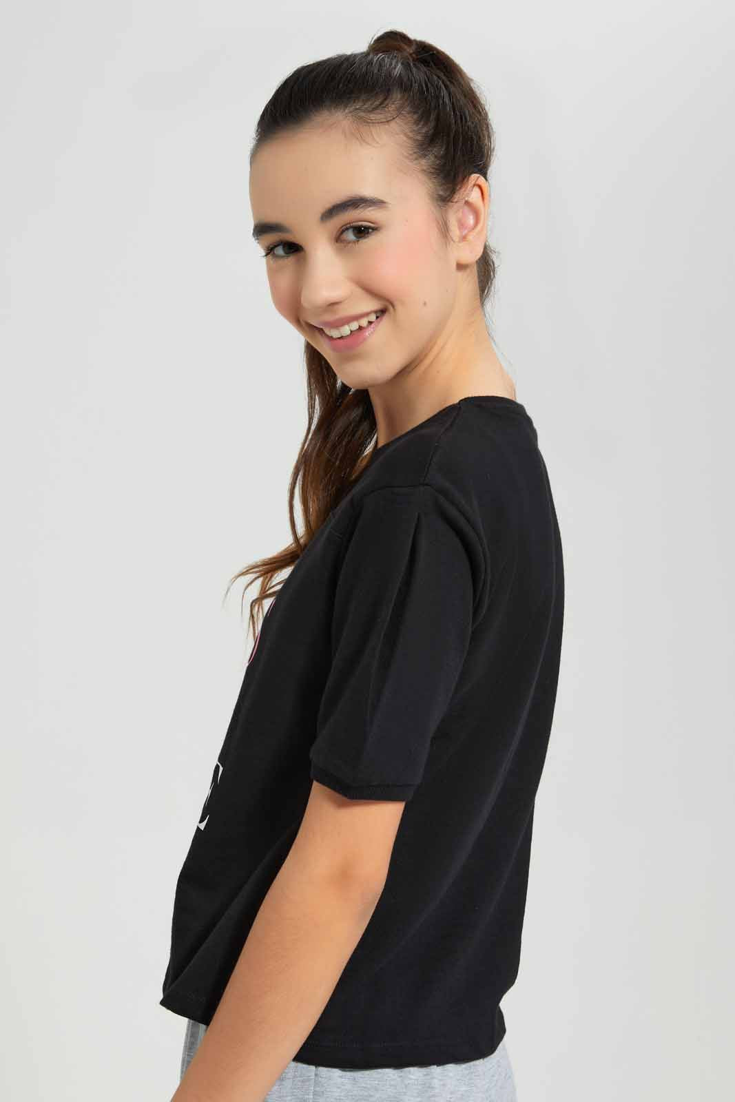 Redtag-Black-Shortsleeve-Top-Category:T-Shirts,-Colour:Black,-Deals:New-In,-Filter:Senior-Girls-(9-to-14-Yrs),-GSR-T-Shirts,-New-In-GSR-APL,-Non-Sale,-Section:Girls-(0-to-14Yrs),-TBL,-W22O-Senior-Girls-9 to 14 Years