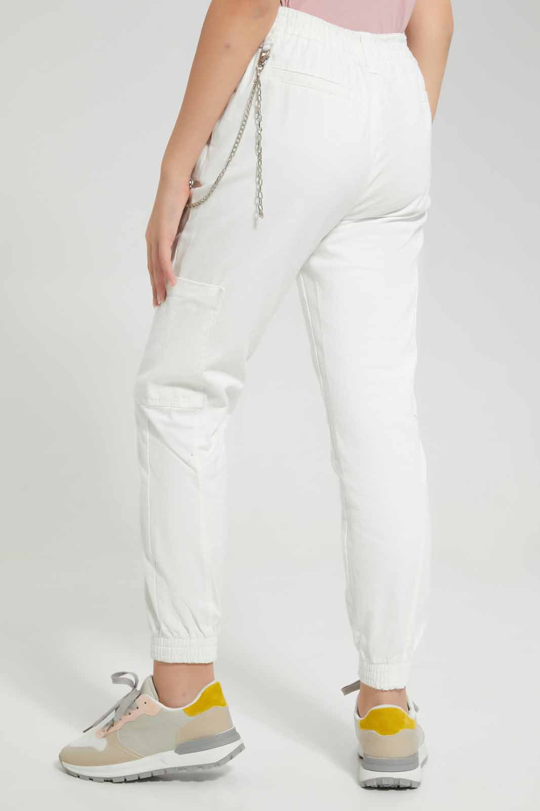 Redtag-White-Cargo-Pocket-With-Chain-Category:Trousers,-Colour:White,-Deals:New-In,-Filter:Senior-Girls-(8-to-14-Yrs),-GSR-Trousers,-New-In-GSR-APL,-Non-Sale,-Section:Girls-(0-to-14Yrs),-W22O-Senior-Girls-9 to 14 Years