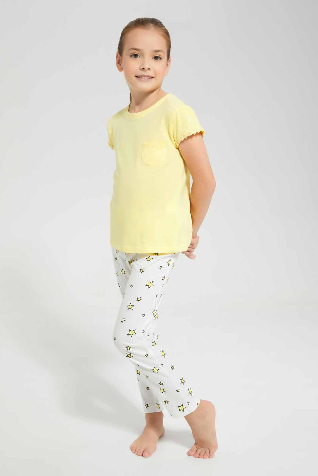 Redtag-Yellow-Nigthsuit-Category:Pyjama-Sets,-Colour:Yellow,-Deals:New-In,-Filter:Girls-(2-to-8-Yrs),-GIR-Pyjama-Sets,-New-In-GIR-APL,-Non-Sale,-Section:Girls-(0-to-14Yrs),-W22O-Girls-2 to 8 Years
