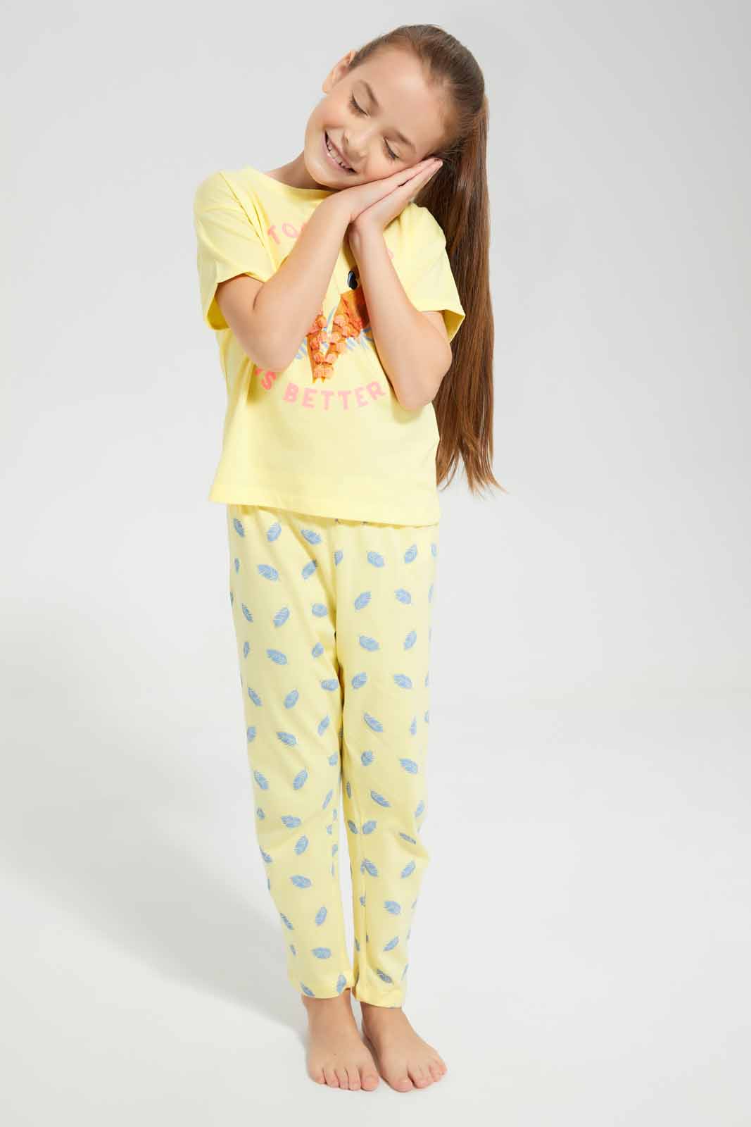 Redtag-Orange-Nigthsuit-With-Applique-Work-Category:Pyjama-Sets,-Colour:Orange,-Deals:New-In,-Filter:Girls-(2-to-8-Yrs),-GIR-Pyjama-Sets,-New-In-GIR-APL,-Non-Sale,-Section:Girls-(0-to-14Yrs),-W22O-Girls-2 to 8 Years