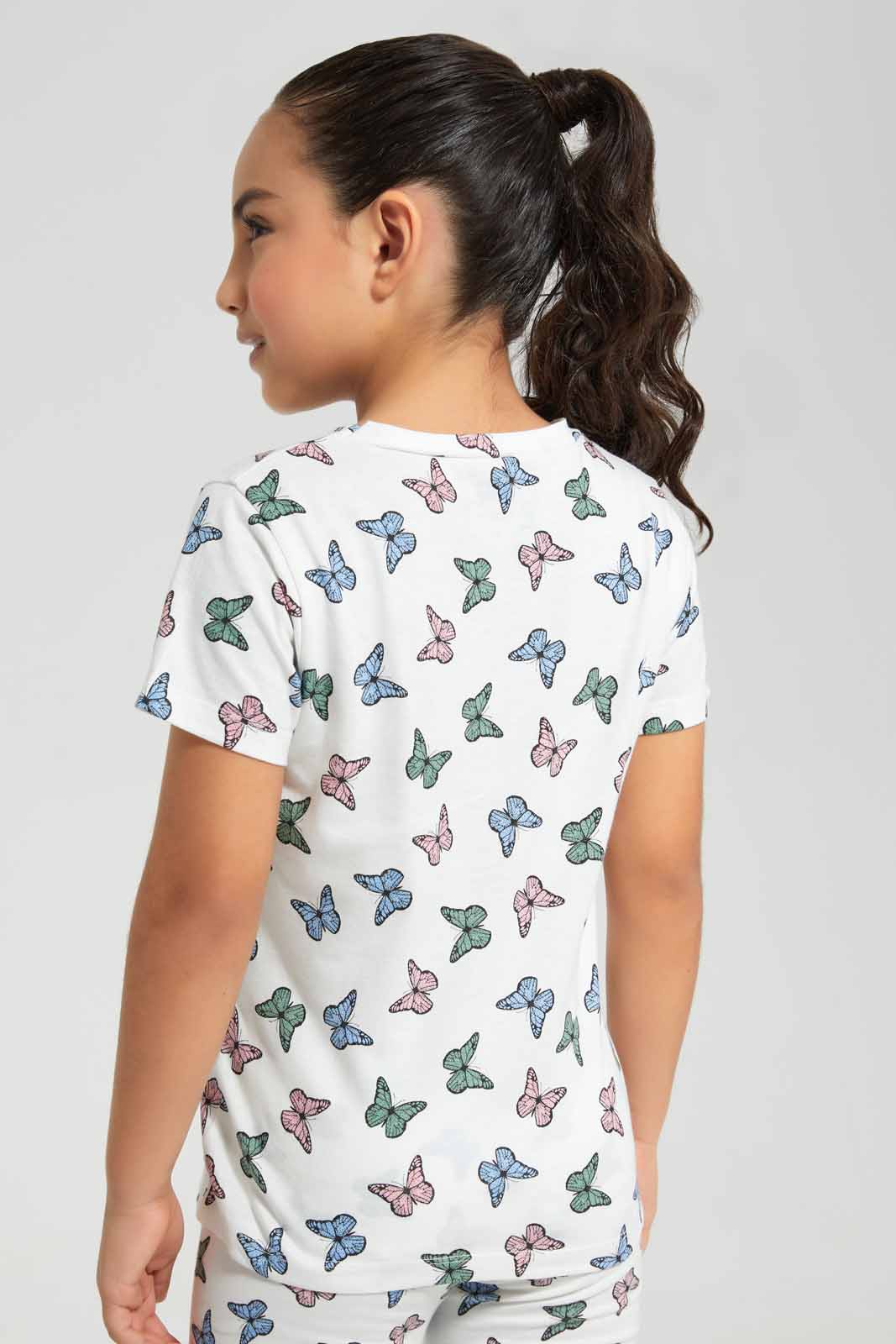 Redtag-Pink-Basic-Butterly-Aop-Tshirt-Category:T-Shirts,-Colour:Apricot,-Deals:New-In,-Filter:Girls-(2-to-8-Yrs),-GIR-T-Shirts,-New-In-GIR-APL,-Non-Sale,-Section:Girls-(0-to-14Yrs),-TBL,-W22O-Girls-2 to 8 Years