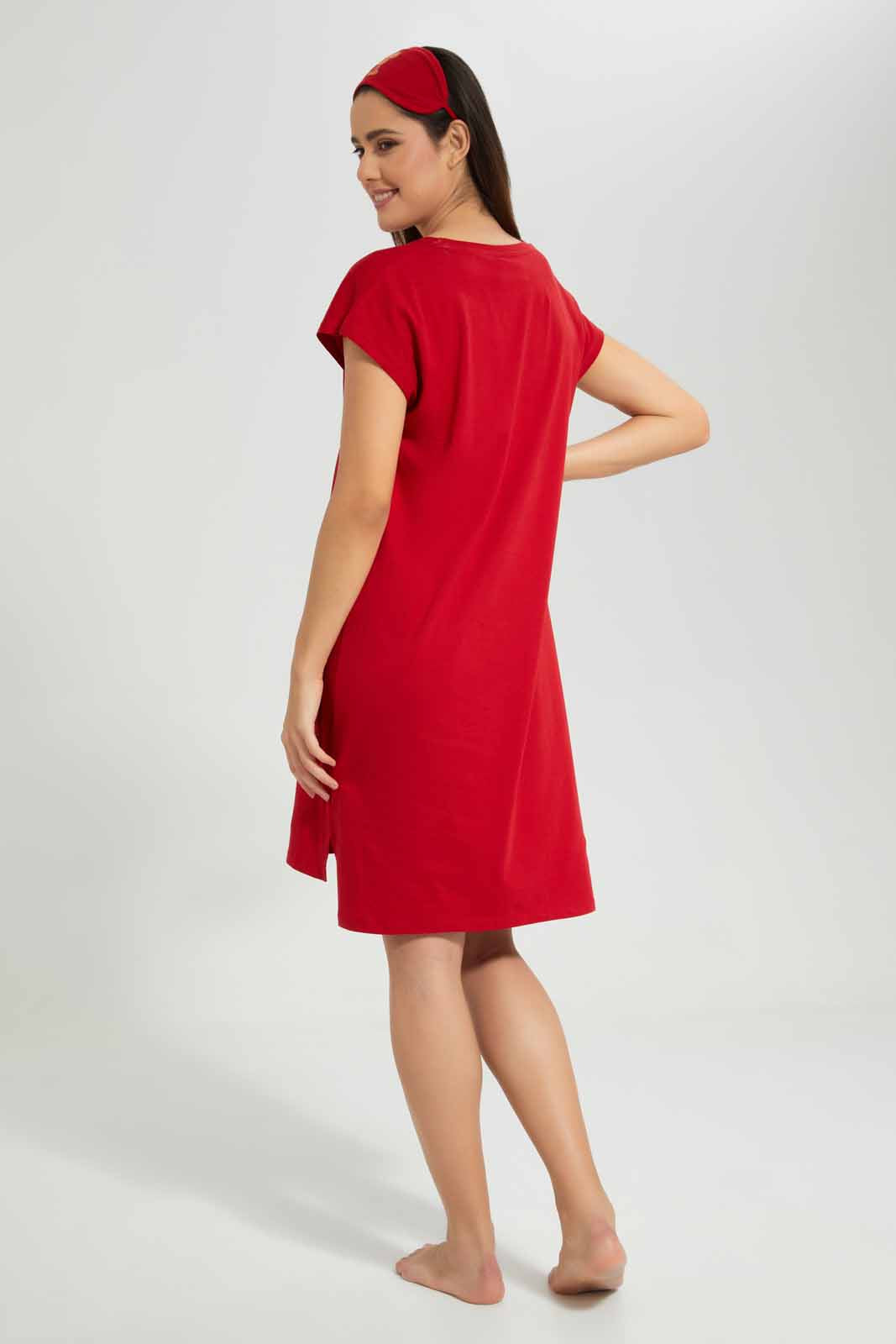 Redtag-Red-Ladies-Night-Dress-With-Eye-Mask-Category:Nightshirts,-CHR,-Colour:Red,-Deals:New-In,-Filter:Women's-Clothing,-New-In-Women-APL,-Non-Sale,-Section:Women,-W22O,-Women-Nightshirts--