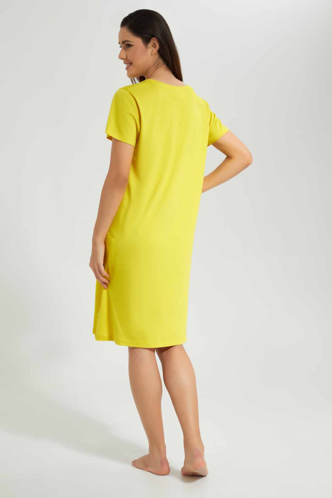 Redtag-Yellow-Ladies-Night-Dress-With-Side-Pockets-Category:Nightshirts,-CHR,-Colour:Yellow,-Deals:New-In,-Filter:Women's-Clothing,-New-In-Women-APL,-Non-Sale,-Section:Women,-W22O,-Women-Nightshirts--