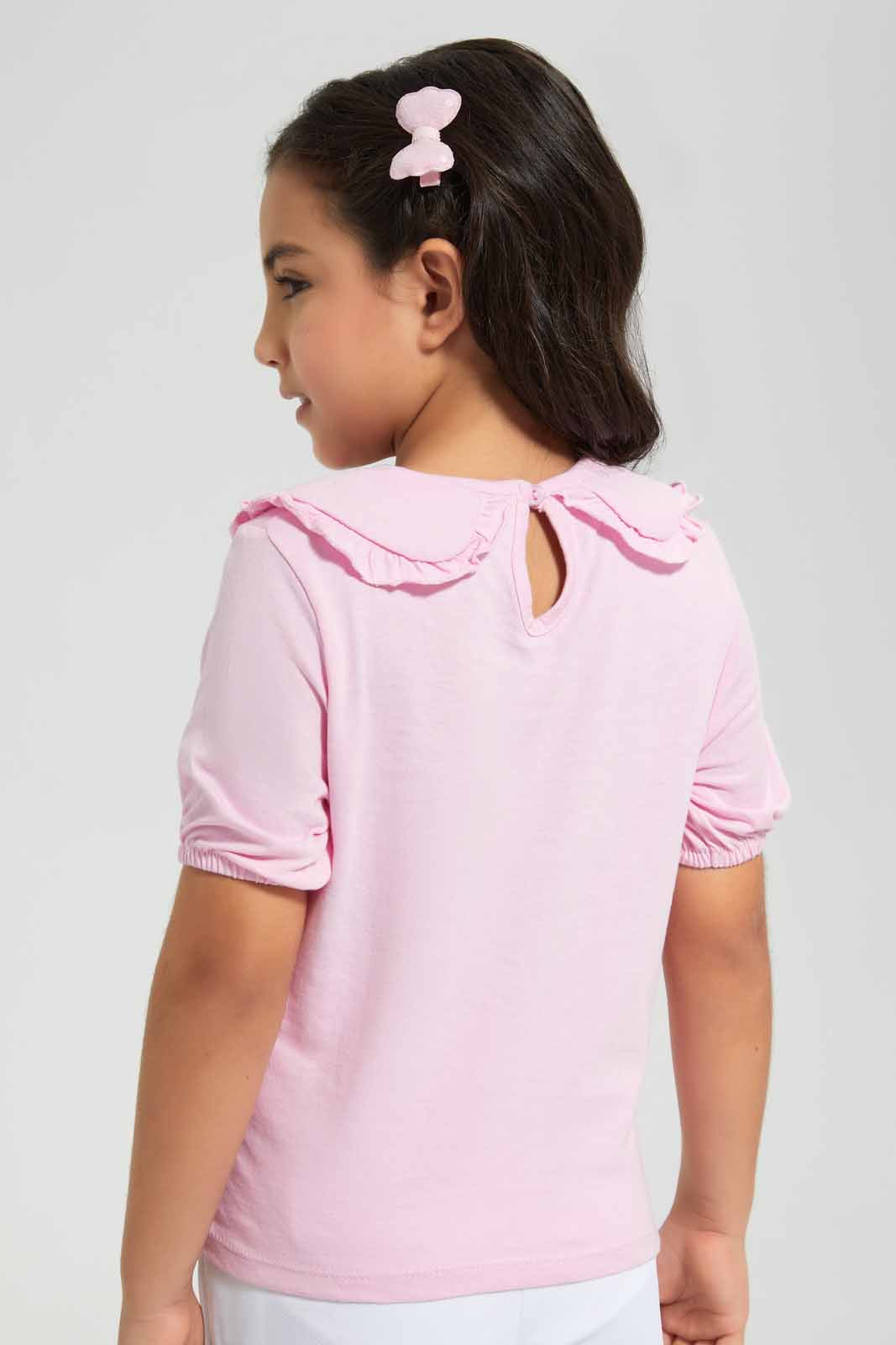 Redtag-Pink-Peter-Pan-Collar-Fashion-T-Shirt--Pink-Category:T-Shirts,-Colour:Apricot,-Deals:New-In,-Filter:Girls-(2-to-8-Yrs),-GIR-T-Shirts,-New-In-GIR,-Non-Sale,-Section:Girls-(0-to-14Yrs),-TBL,-W22O-Girls-2 to 8 Years