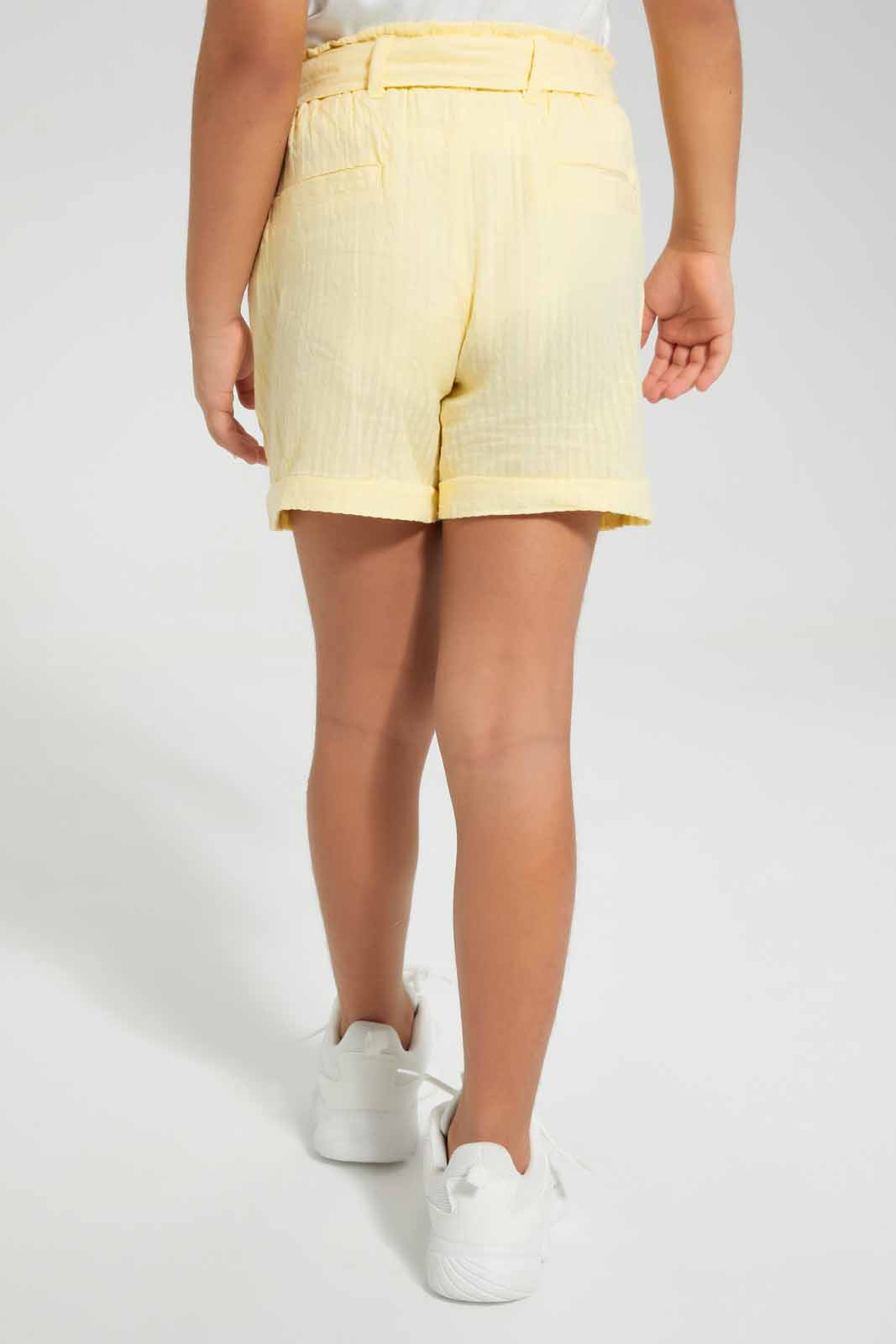 Redtag-Yellow-Pink-Seersucker-Short--Category:Shorts,-Colour:Yellow,-Deals:New-In,-Filter:Girls-(2-to-8-Yrs),-GIR-Shorts,-New-In-GIR,-Non-Sale,-Section:Girls-(0-to-14Yrs),-TBL,-W22O-Girls-2 to 8 Years