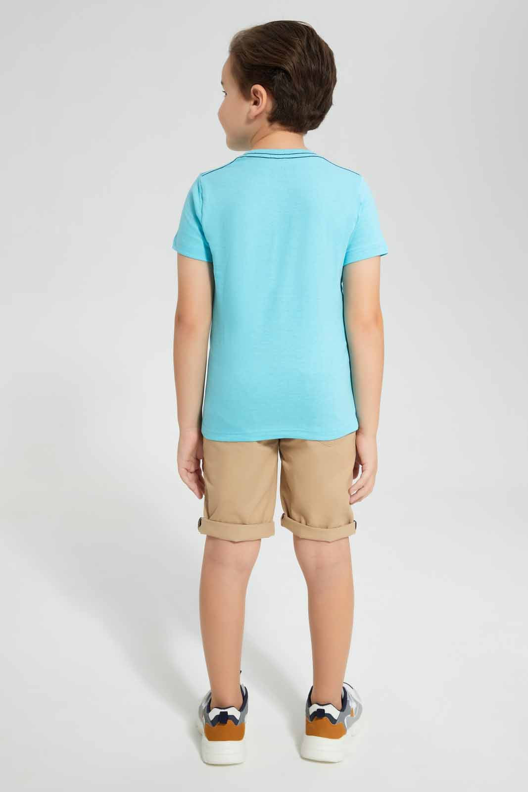 Redtag-Blue-Tiger-Holiday-Gel-Print-T-Shirt-And-Short-Set-BOY-Sets,-Category:Sets,-Colour:Blue,-Deals:New-In,-Filter:Boys-(2-to-8-Yrs),-New-In-BOY-APL,-Non-Sale,-Section:Boys-(0-to-14Yrs),-W22O-Boys-2 to 8 Years