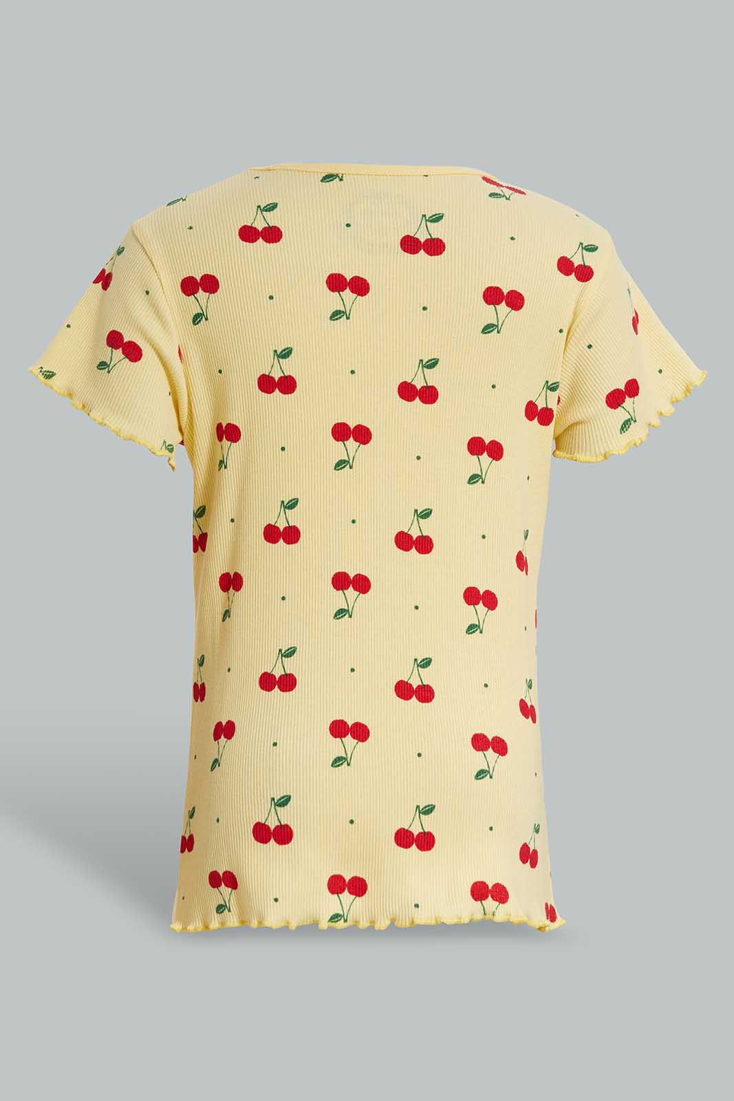 Redtag-Yellow-Cherry-RIB-TEE-Category:T-Shirts,-Colour:Yellow,-Deals:New-In,-Filter:Girls-(2-to-8-Yrs),-GIR-T-Shirts,-New-In-GIR-APL,-Non-Sale,-Section:Girls-(0-to-14Yrs),-TBL,-W22O-Girls-2 to 8 Years